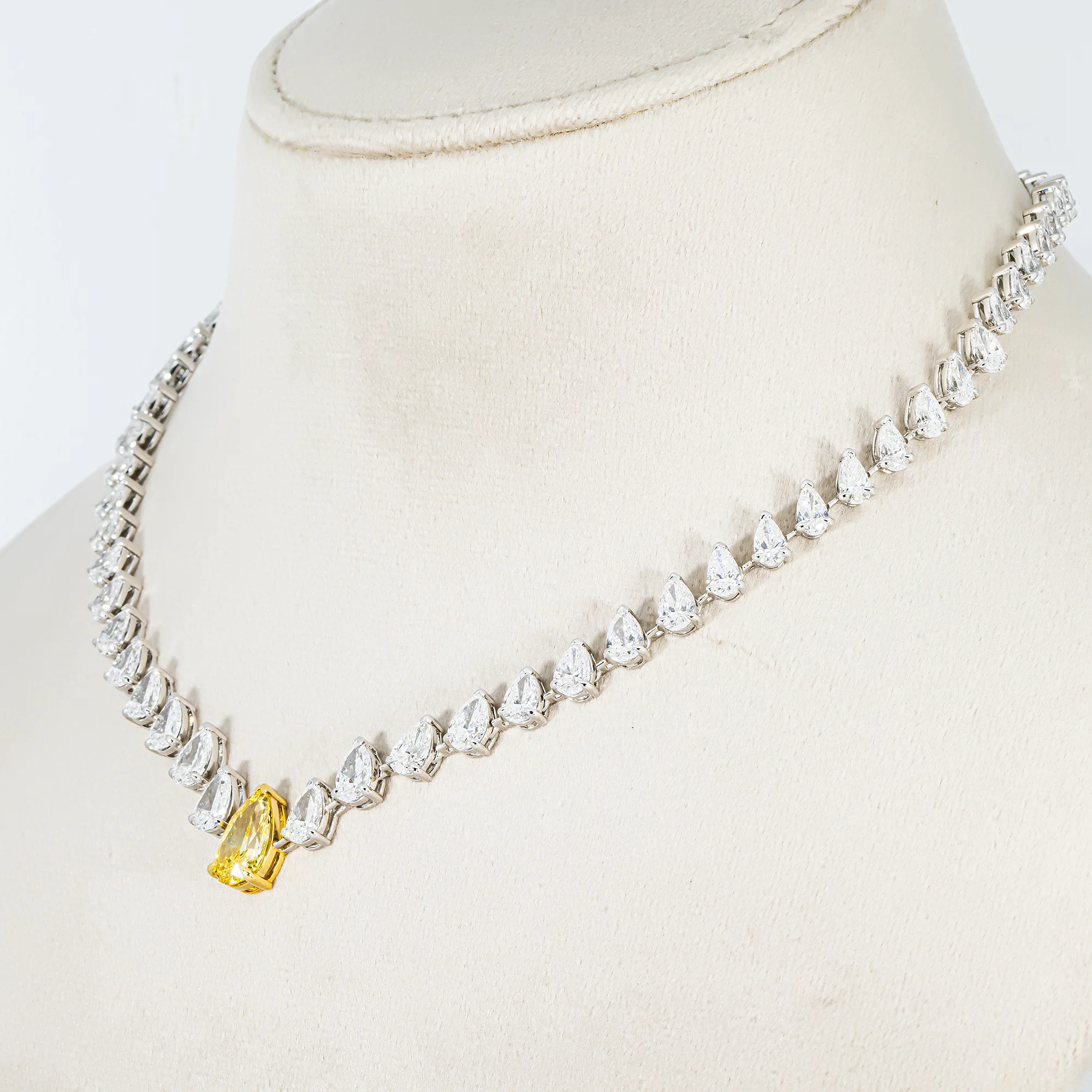 IGI 14K Fancy Vivid Yellow Pear Diamond Satellite Necklace 22.66ctw - Image 2