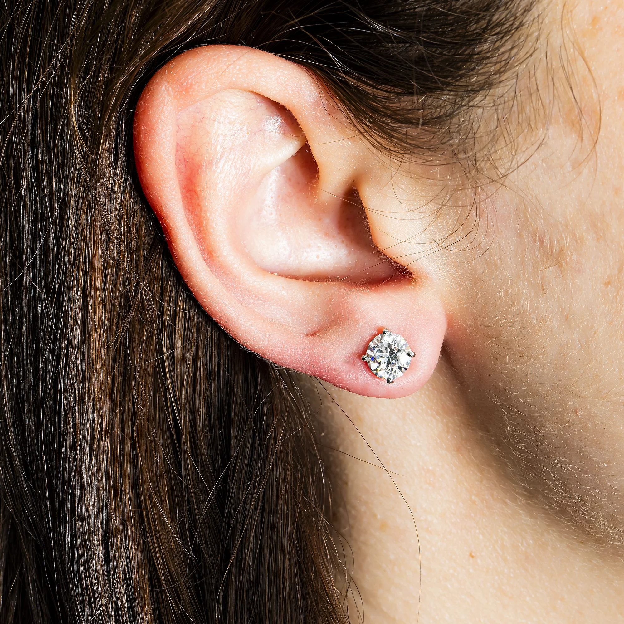 14K Gold Solitaire Round Diamond Stud Earrings 2.0ctw - (LOW STOCK) - Image 2