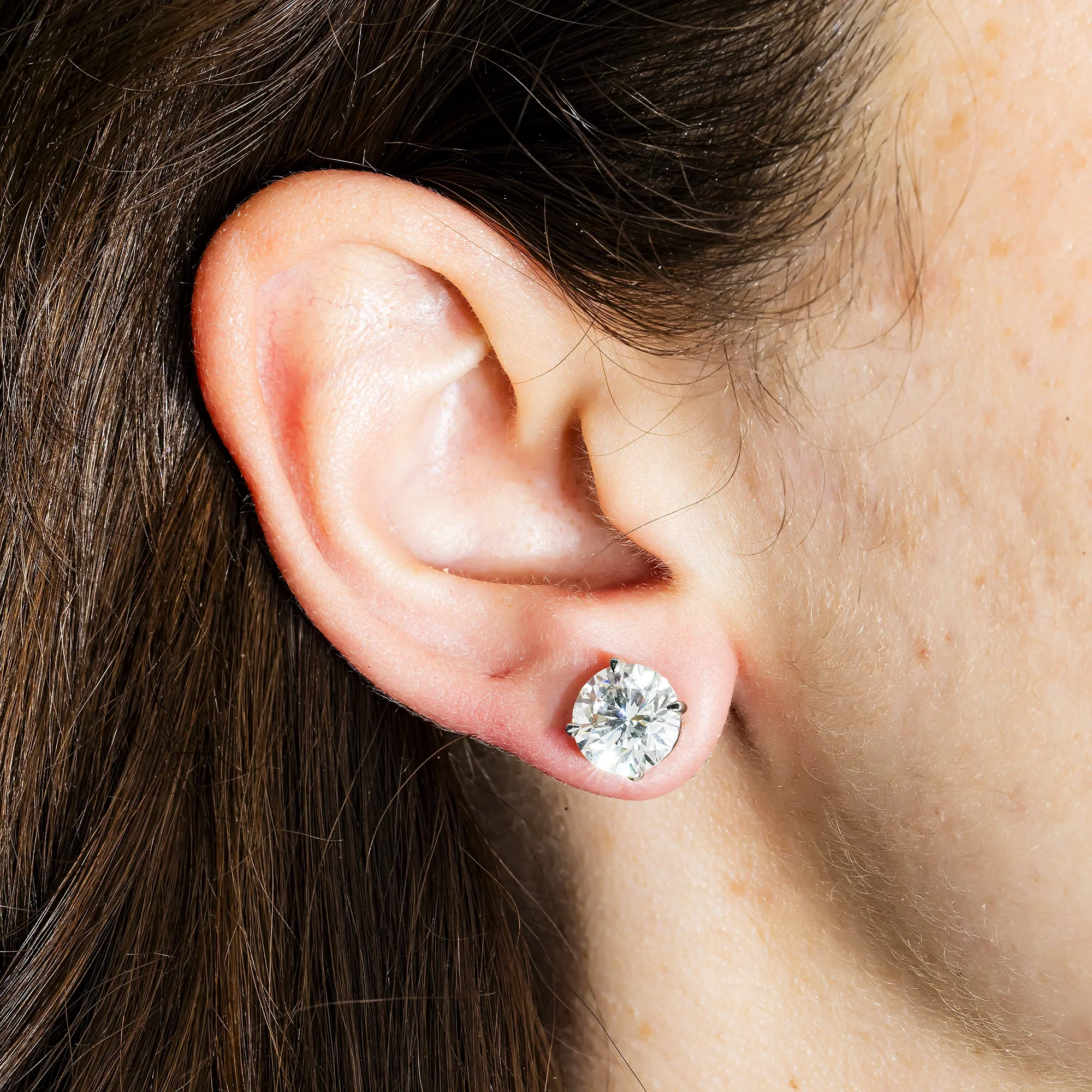 14K Gold Solitaire Round Diamond Stud Earrings 6.0ctw - Image 2