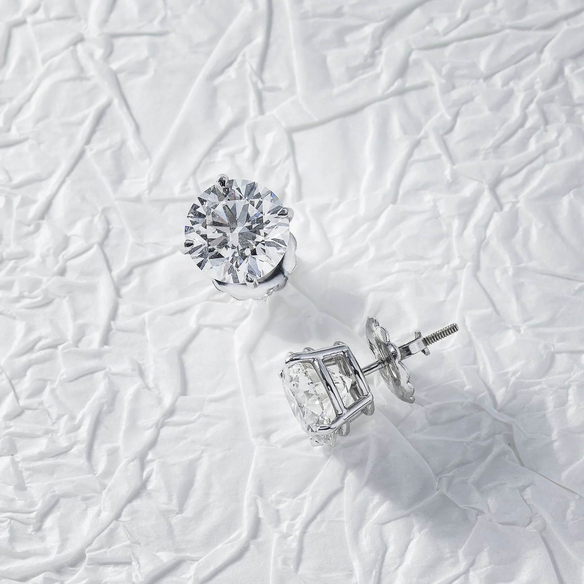 14K IGI Certified 4.10ct Each Solitaire Round Diamond Stud Earrings 8.20ctw - Image 3