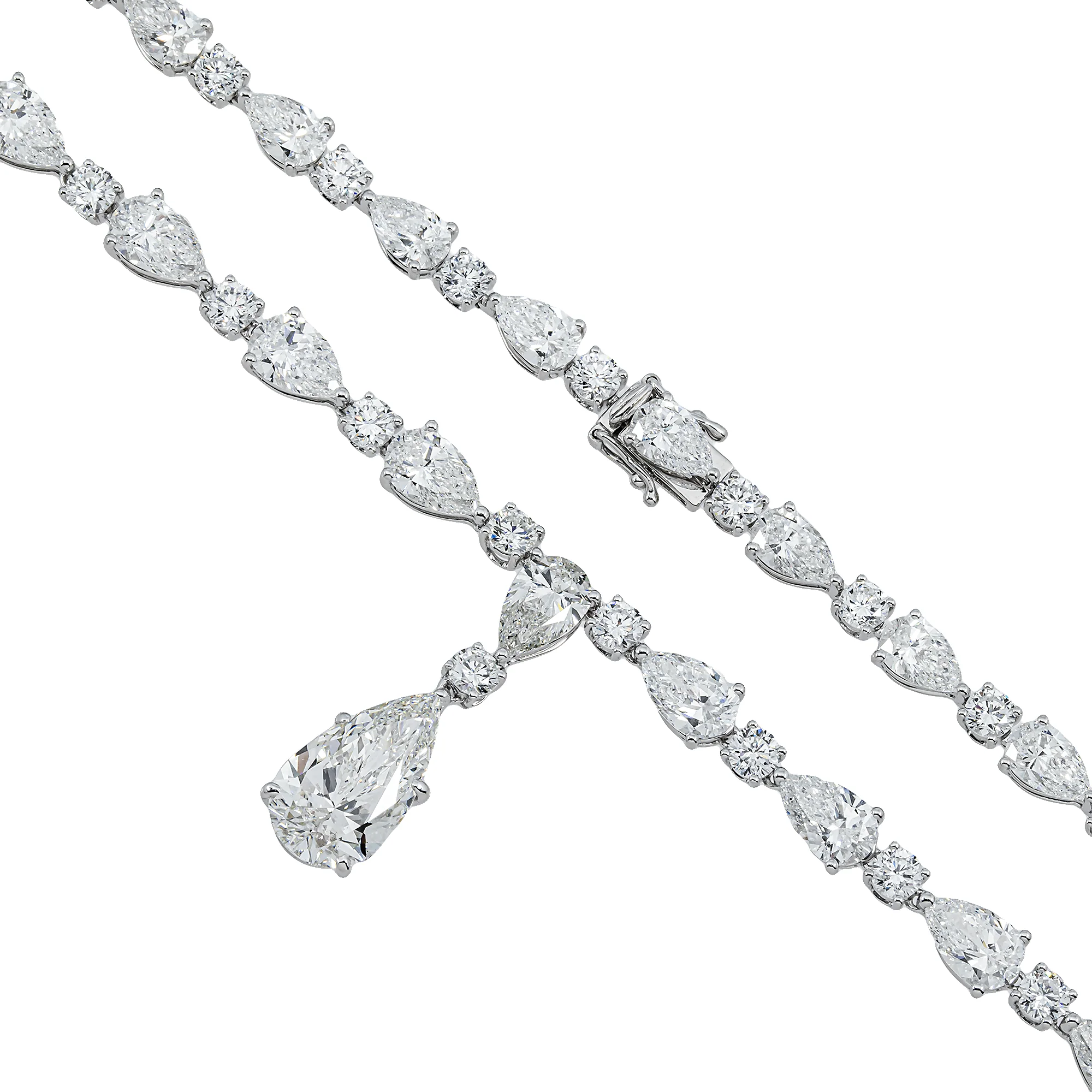 IGI 14K White Gold Pear & Round Diamond Necklace 35.93ctw - Image 3