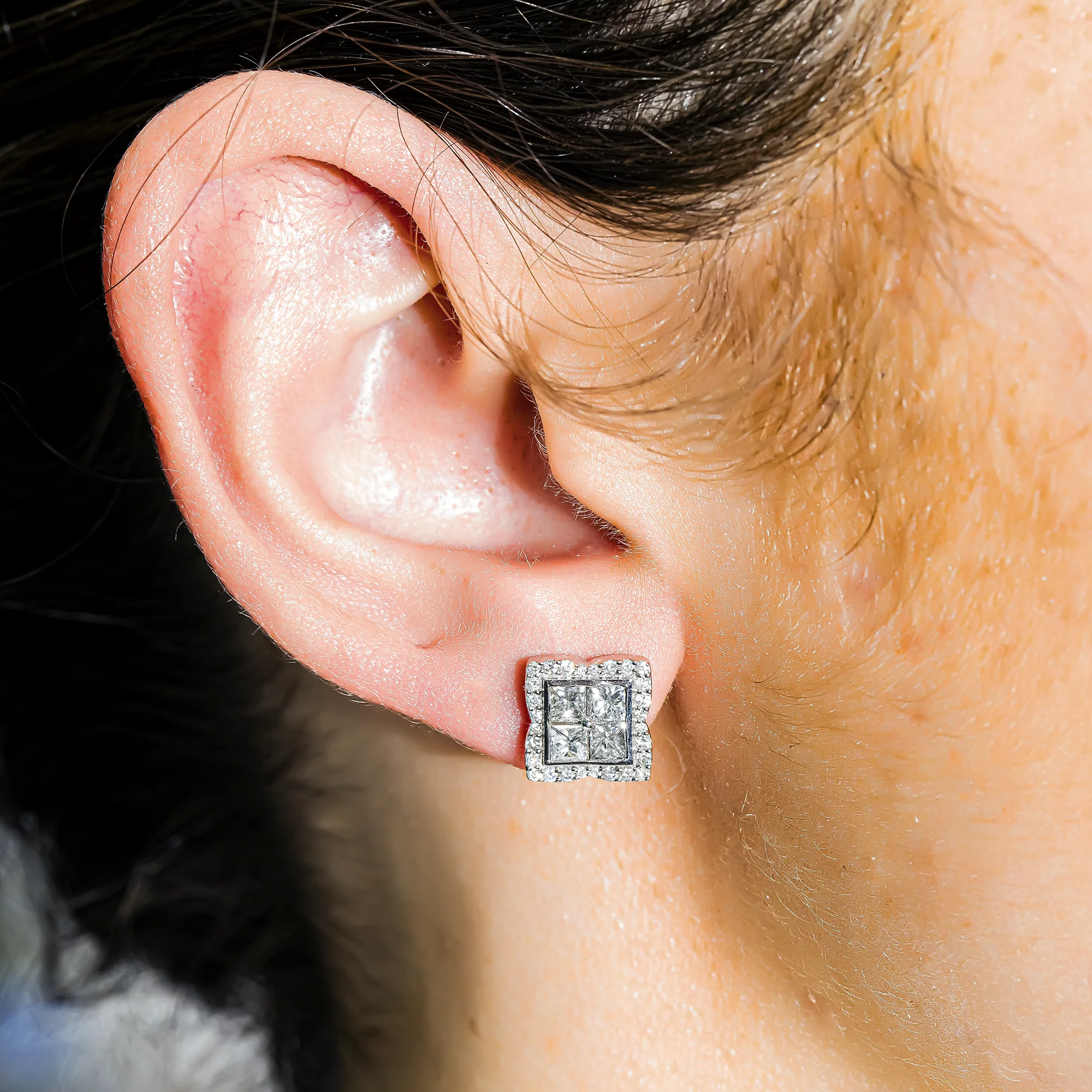 14K Radiant & Round Diamond Stud Earrings 1.45ctw - Image 2