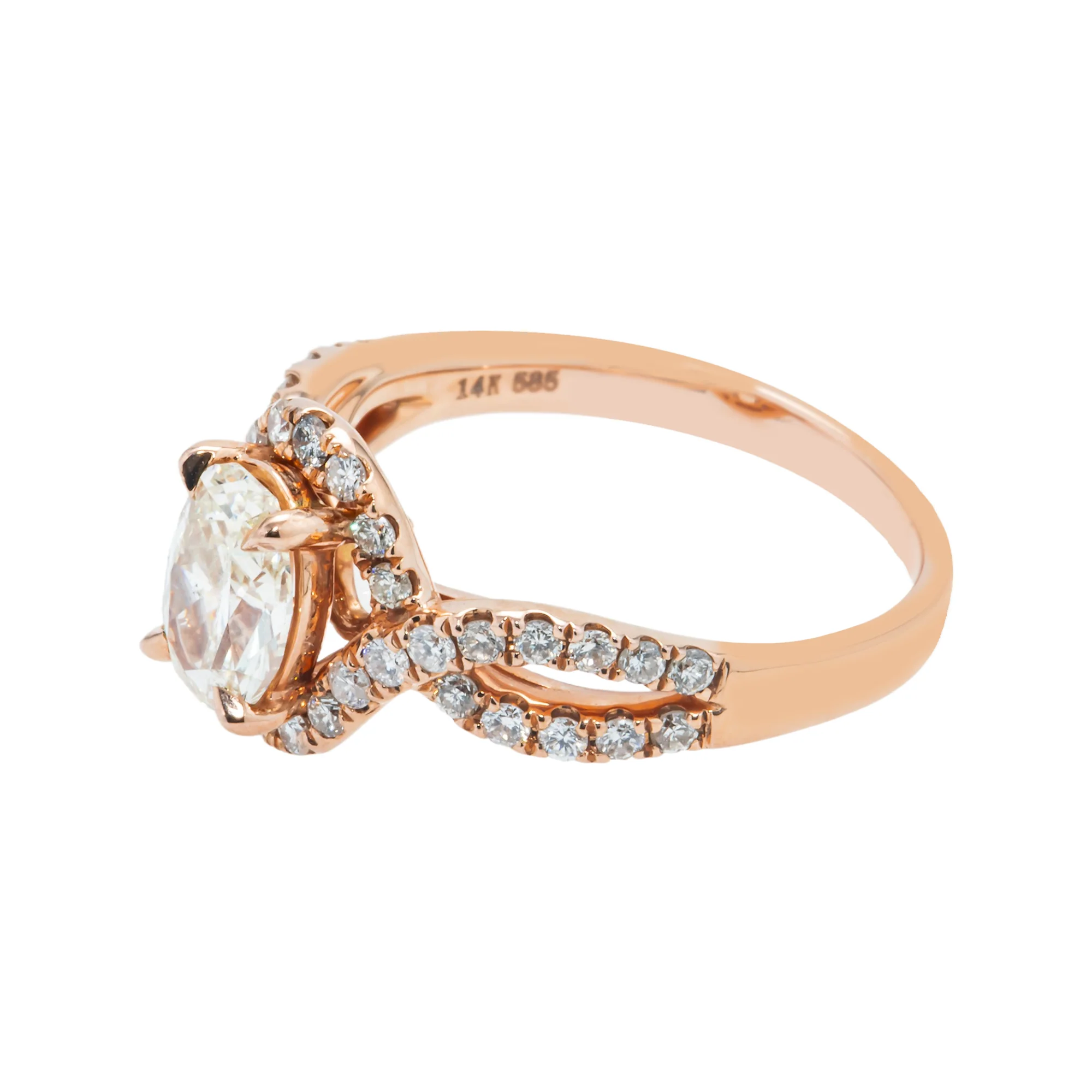14K Rose Gold 1.02ct Oval Cut Diamond Engagement Ring 1.52ctw - Image 5