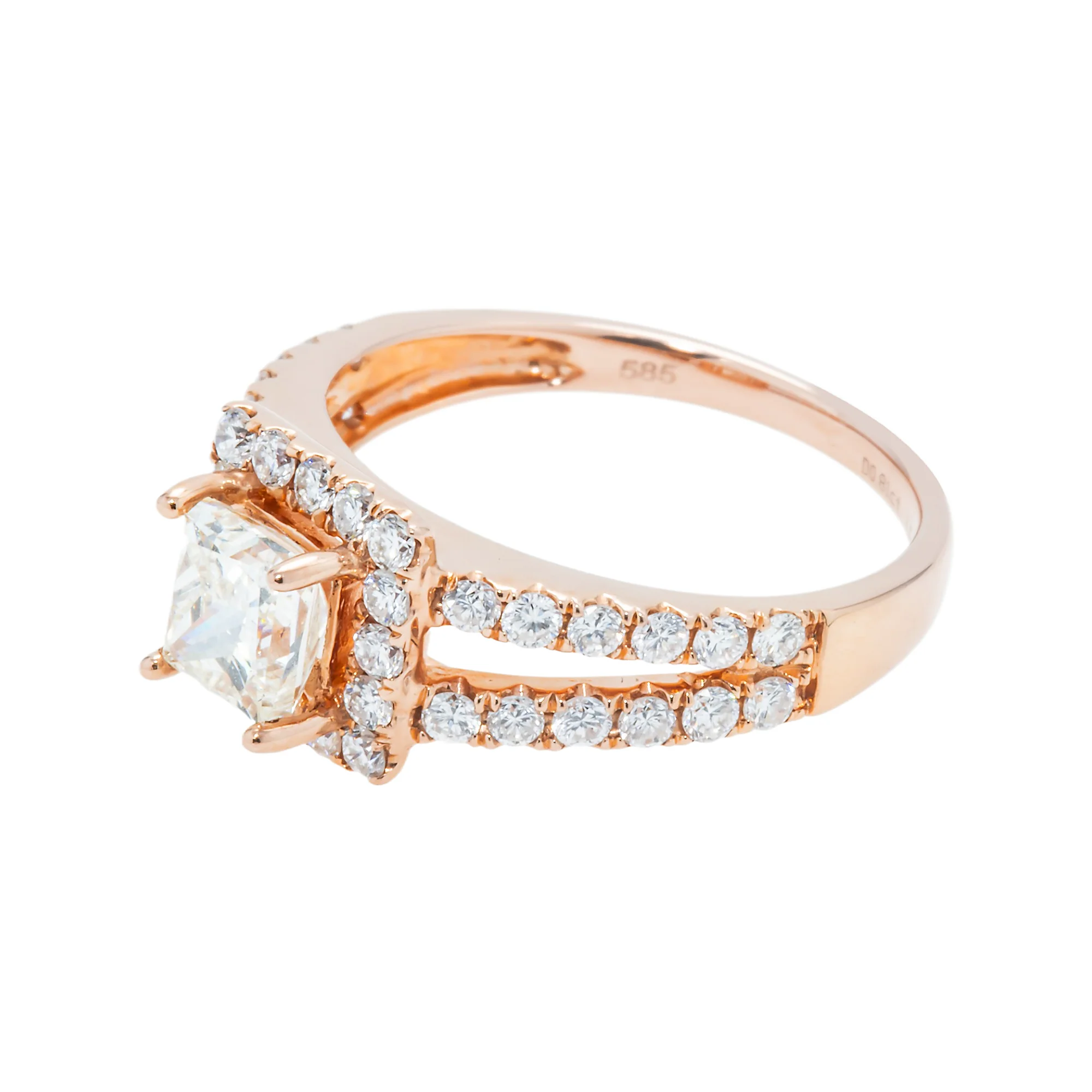 14K Rose Gold 1.0ct Princess Cut Diamond Engagement Ring 1.81ctw - Image 5