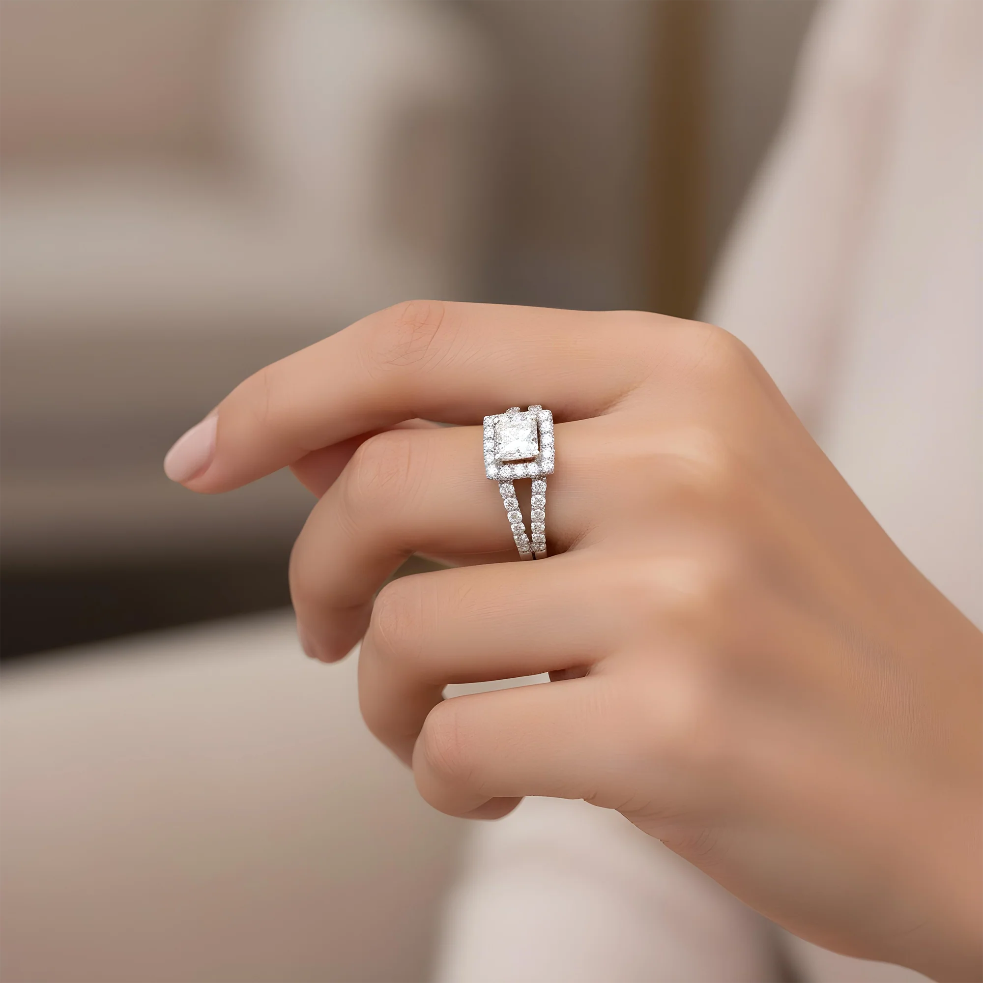 14K Rose Gold 1.0ct Princess Cut Diamond Engagement Ring 1.81ctw - Image 7