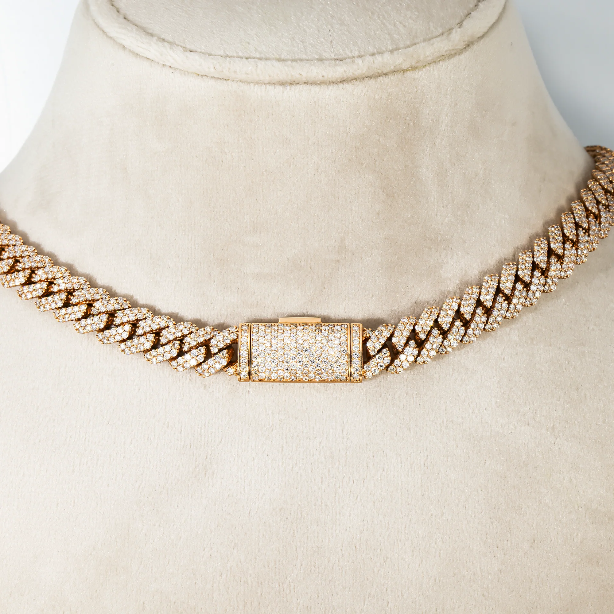 14K Rose Gold 10mm Round Diamond Cuban Link Chain 20.0ct - Image 3