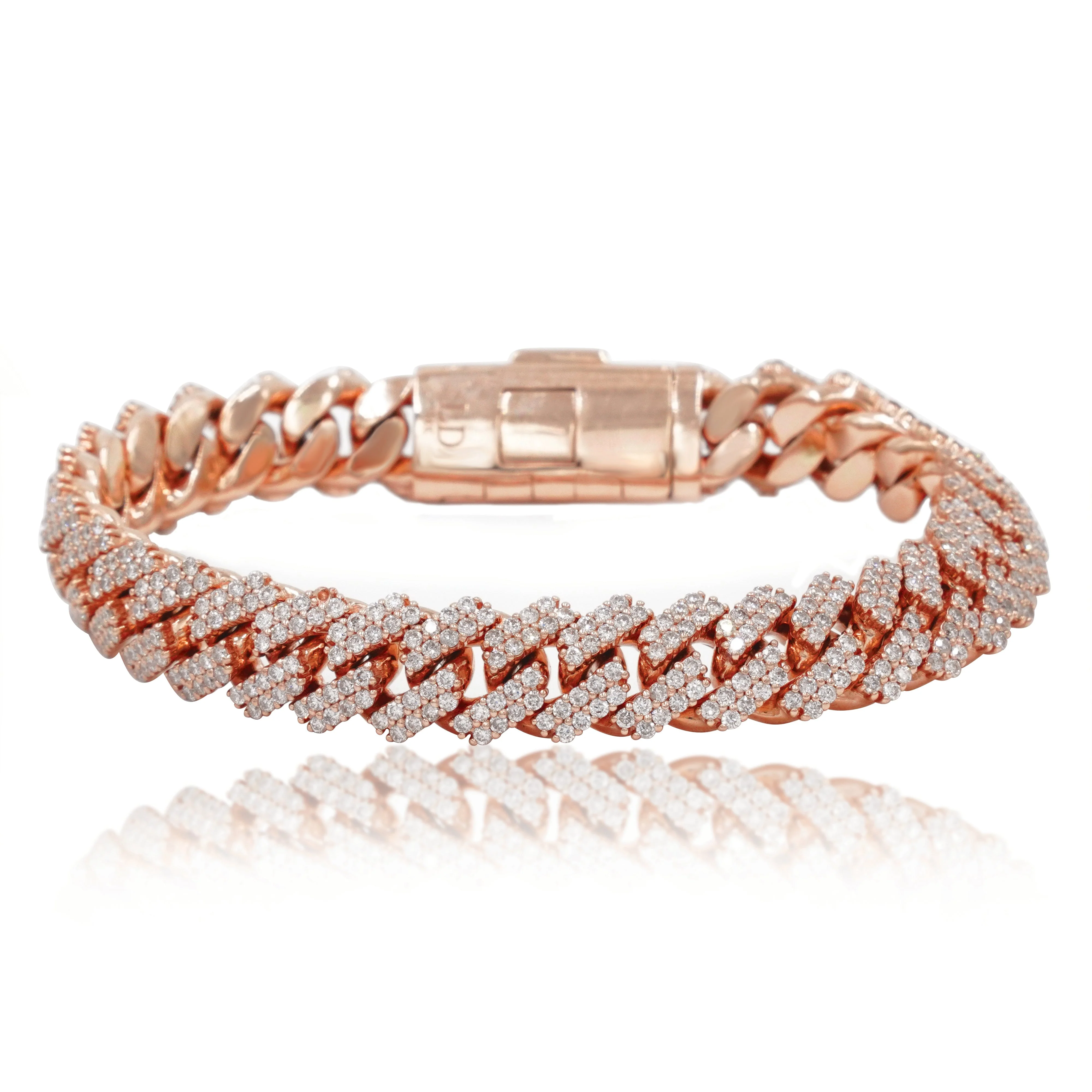 14K Rose Gold 11mm Round Diamond Cuban Link Bracelet 9.0ct - Image 3