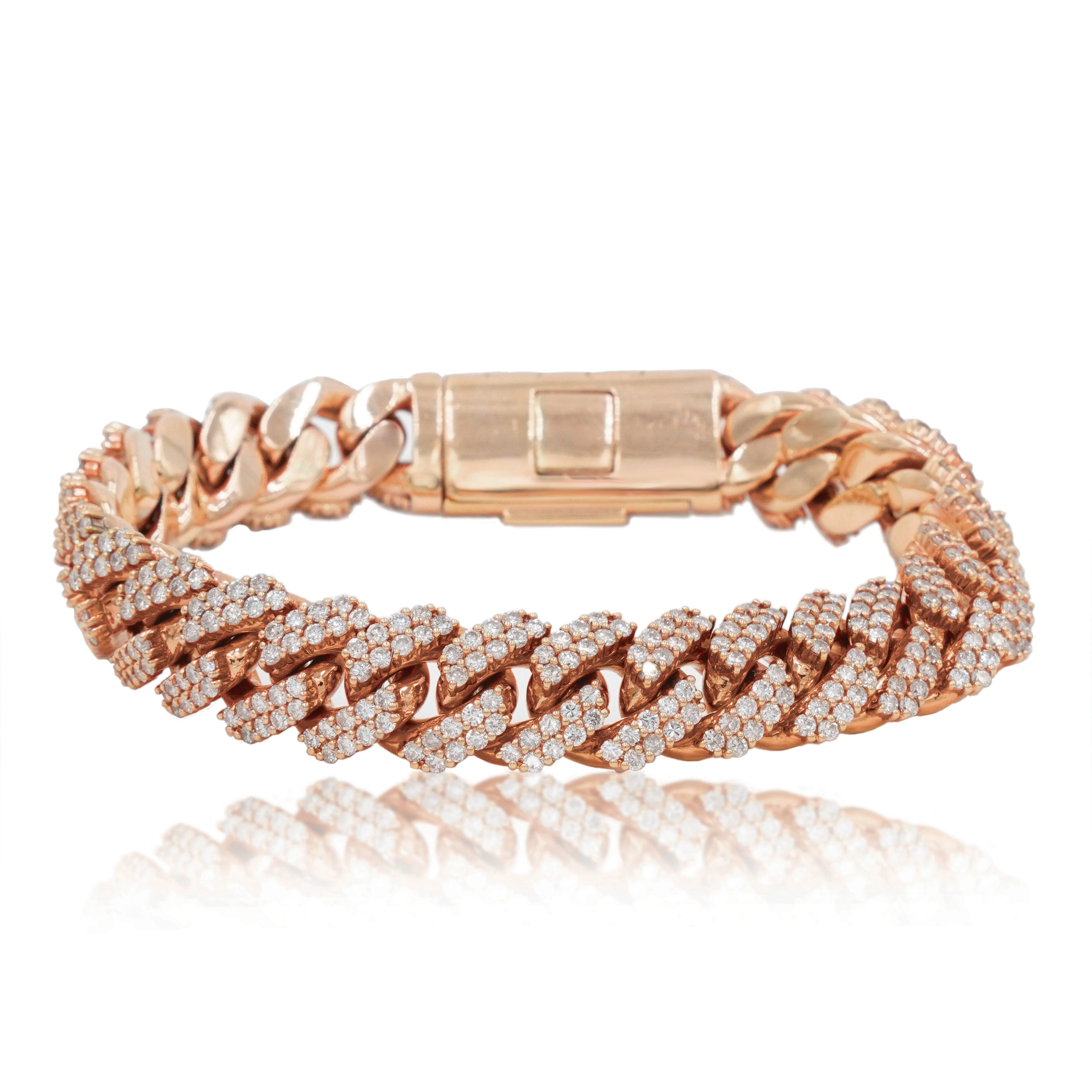 14K Rose Gold 12.5mm Round Diamond Cuban Link Bracelet 10.97ct - Image 3