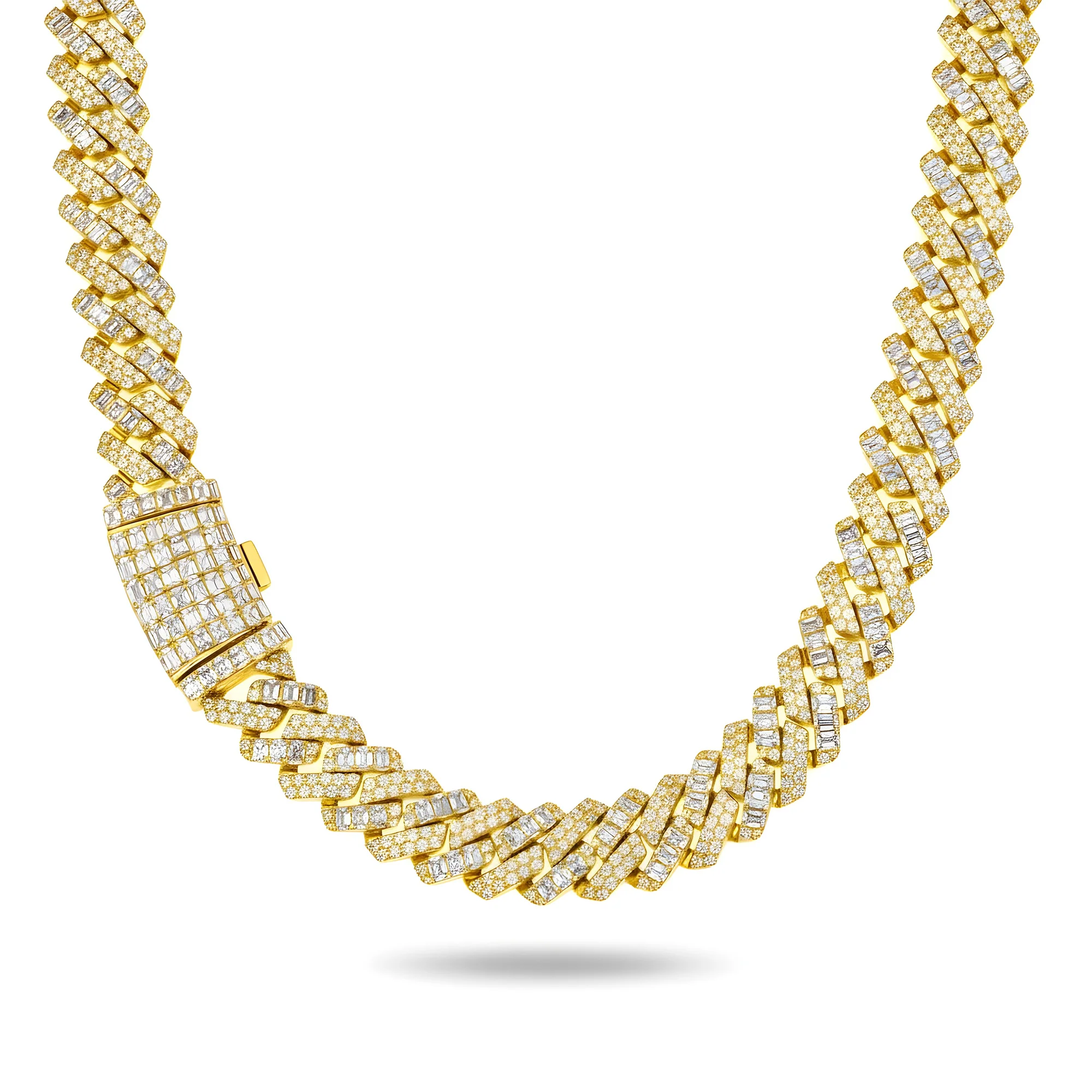 14K Rose Gold 15mm Emerald & Round Diamond Cuban Link Chain - Image 8