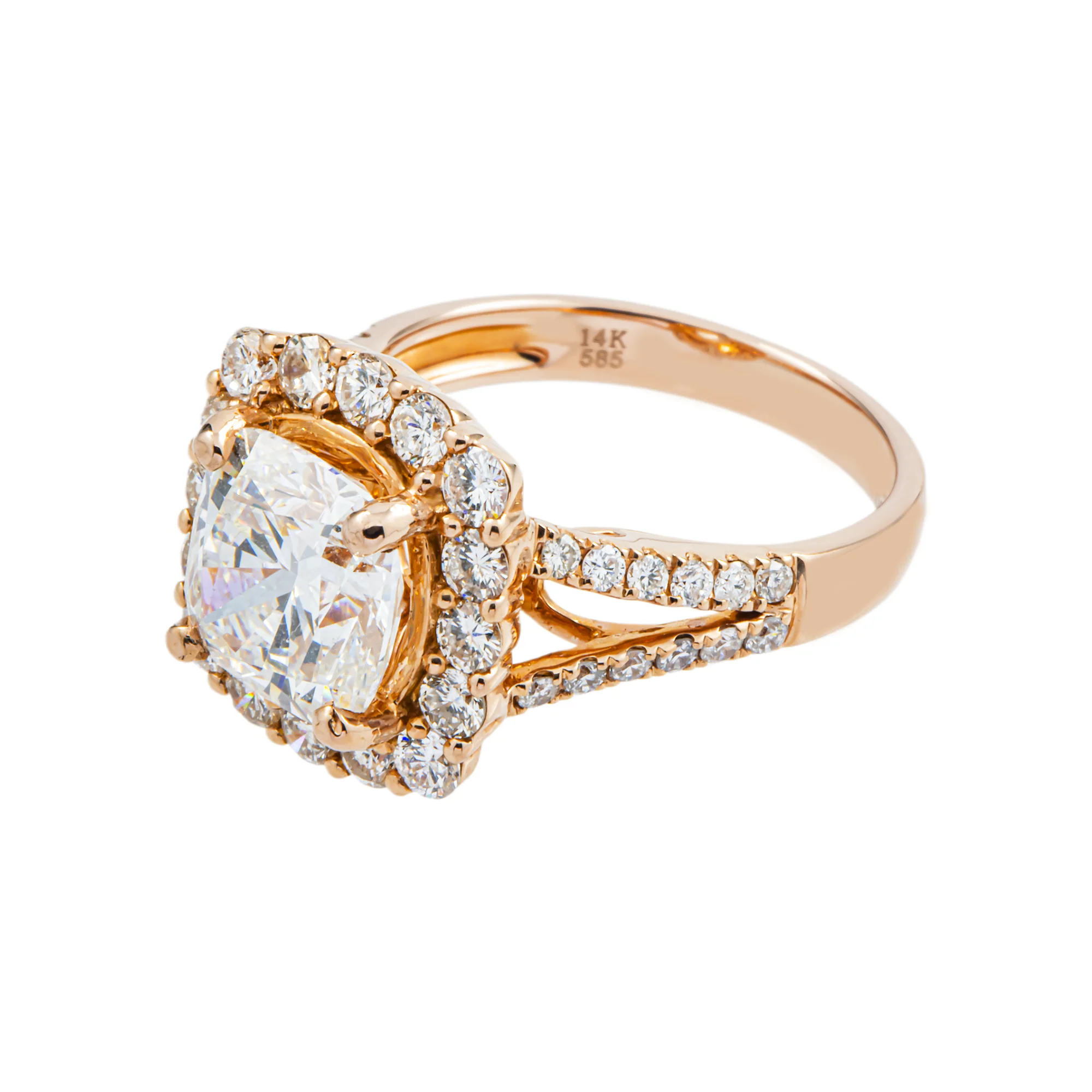 14K Rose Gold 3.03ct Cushion Cut Diamond Engagement Ring 3.21ctw - Image 5