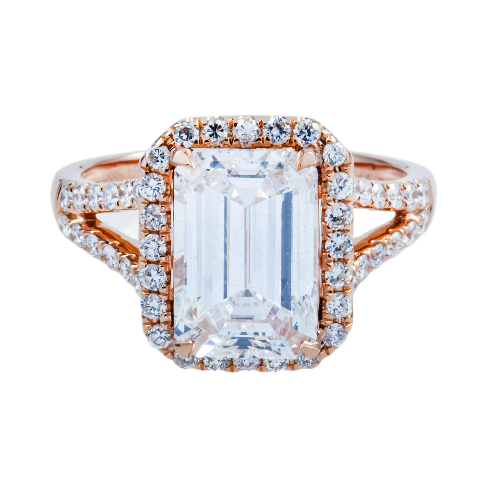 14K Rose Gold 3.5ct Emerald Cut Diamond Engagement Ring 4.07ctw