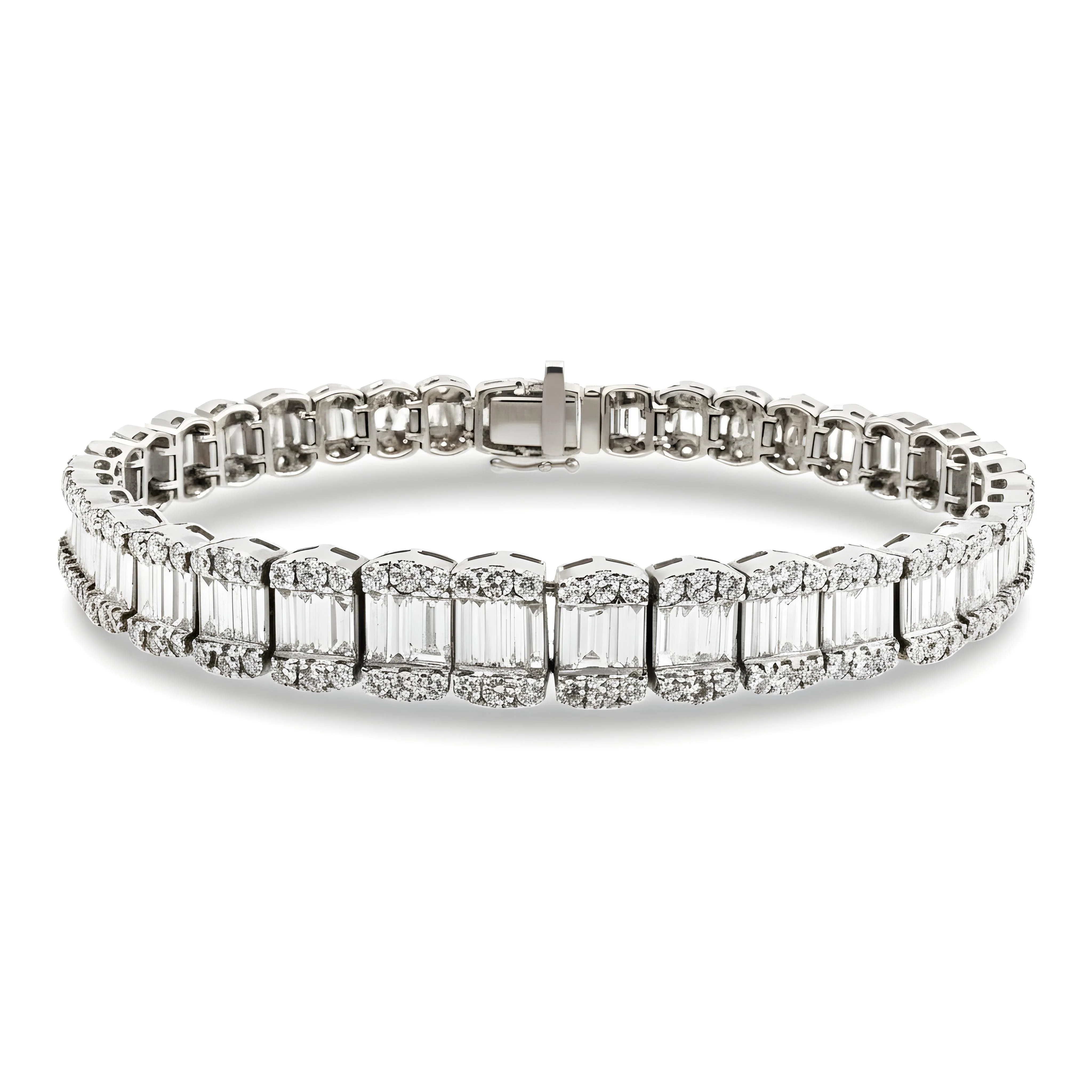 14K Rose Gold Graduated Baguette & Round Diamond Bracelet 14.48ct - Image 3