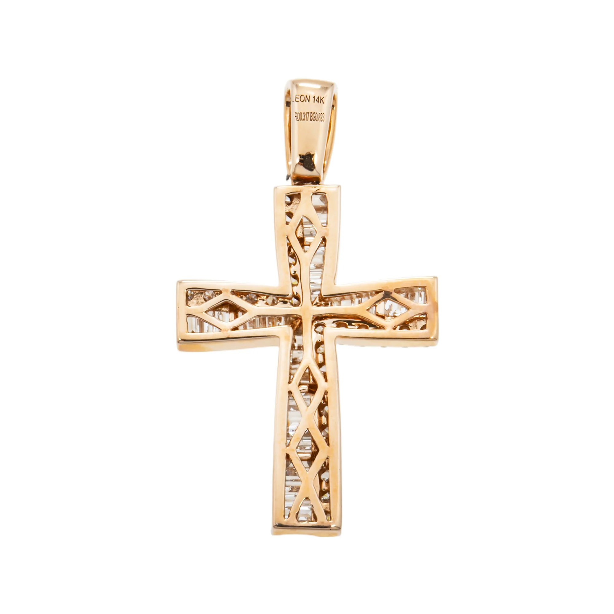 14K Rose Gold Baguette & Round Diamond Cross Pendant 1.14ct - Image 4