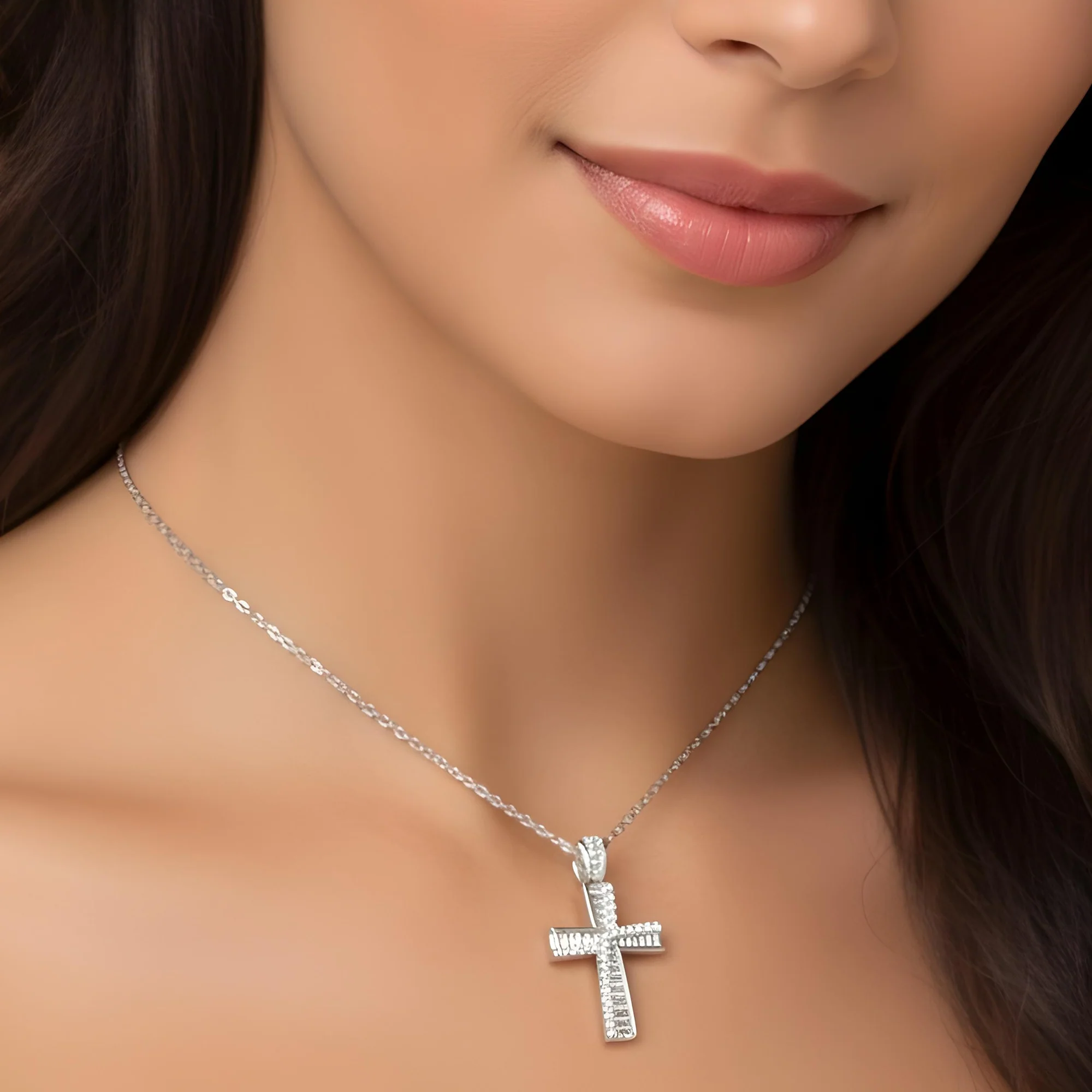 14K Rose Gold Baguette & Round Diamond Cross Pendant 1.14ct - Image 8