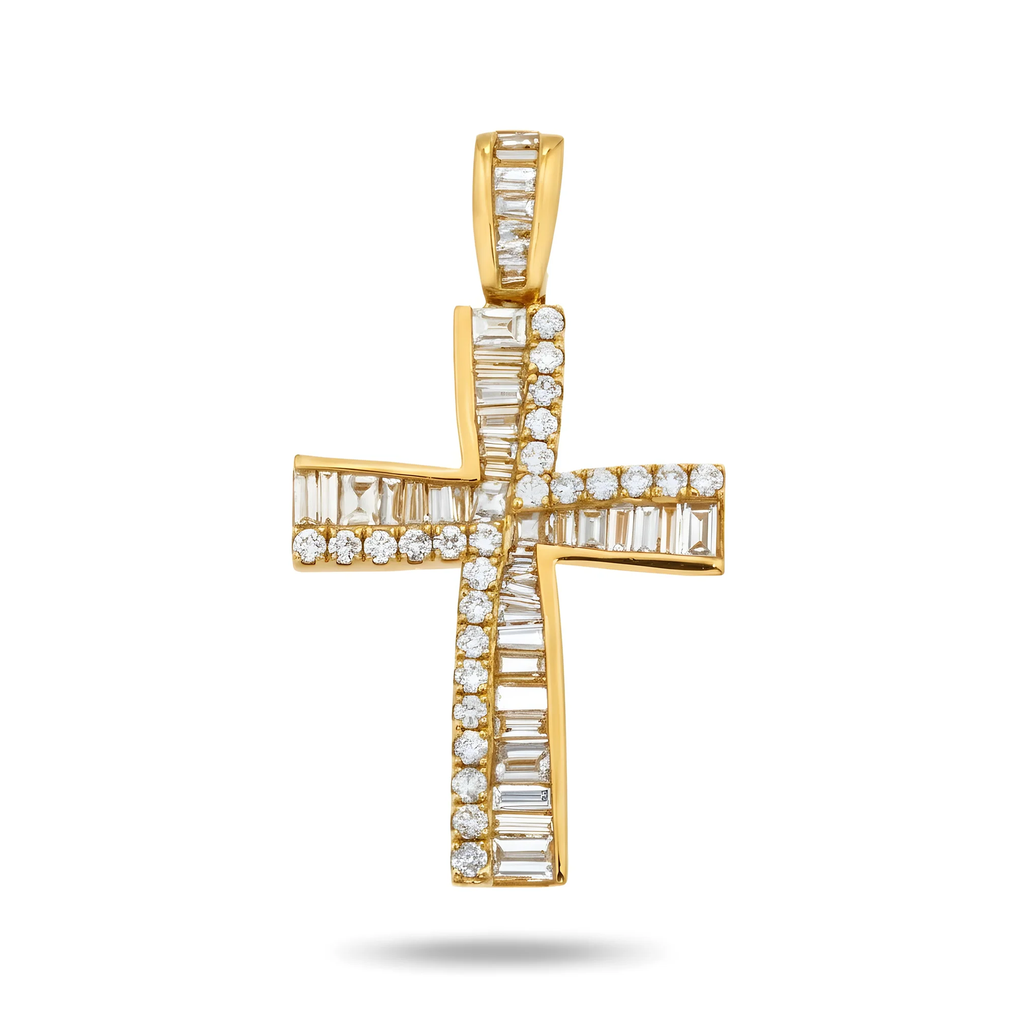 14K Rose Gold Baguette & Round Diamond Cross Pendant 1.14ct - Image 9