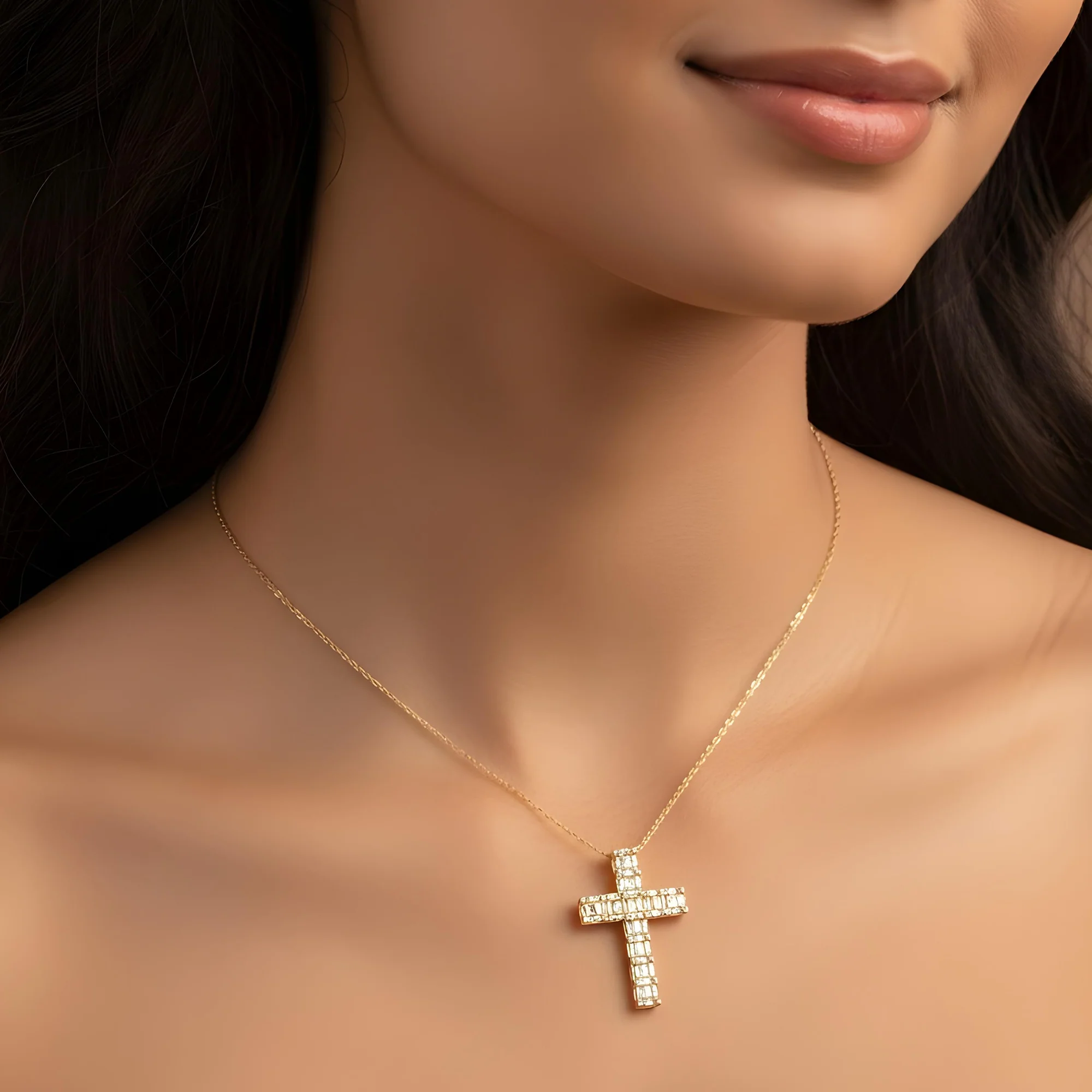 14K Rose Gold Baguette & Round Diamond Cross Pendant 2.30ct - Image 10