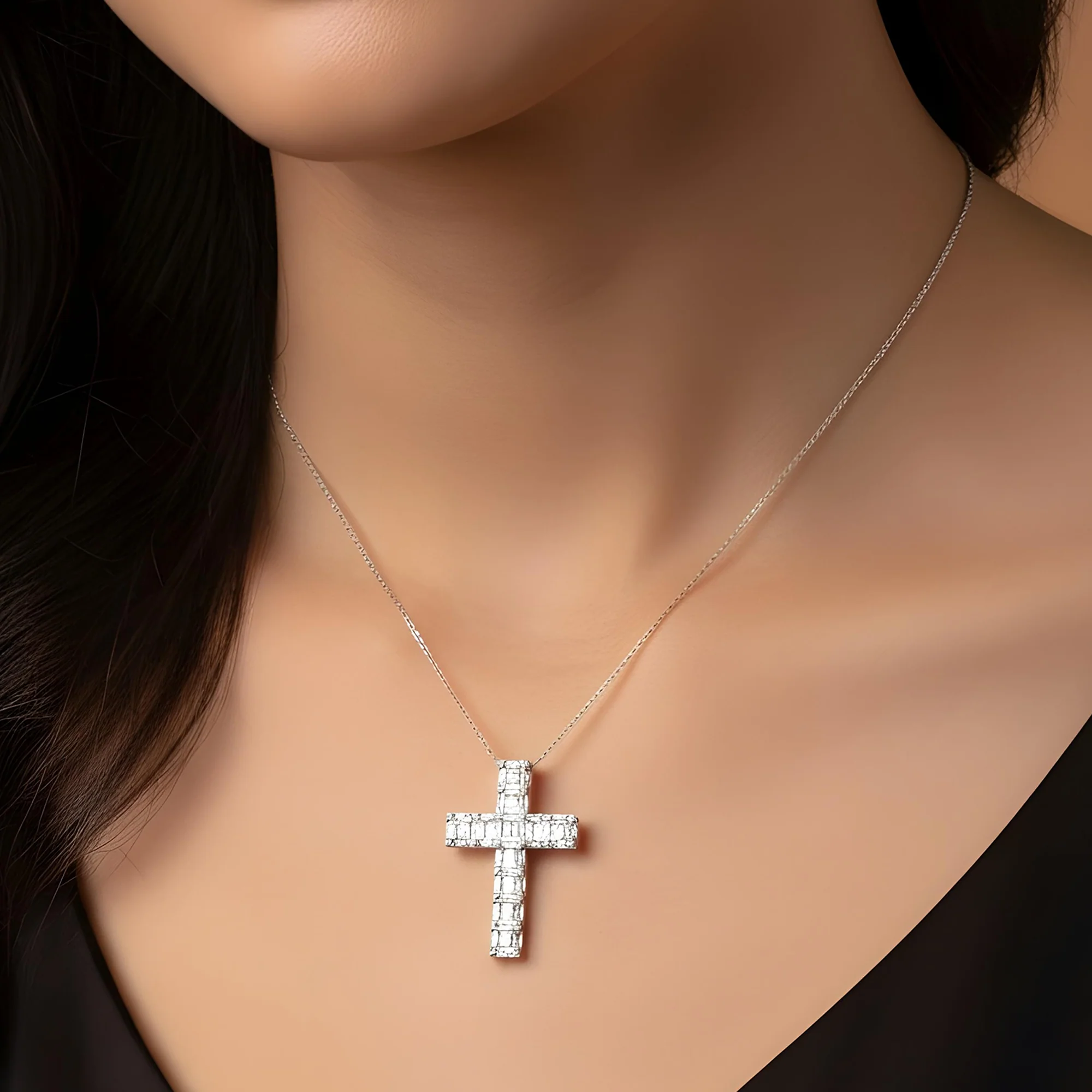 14K Rose Gold Baguette & Round Diamond Cross Pendant 2.30ct - Image 8
