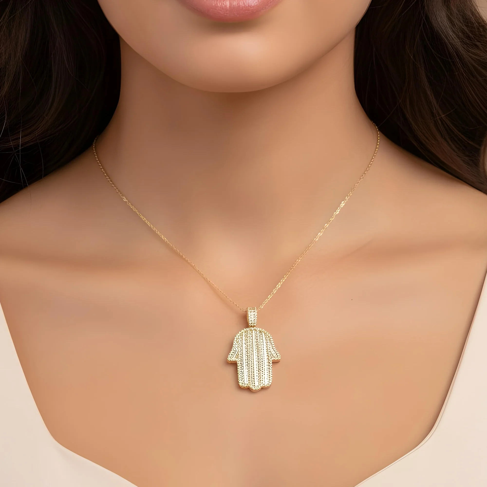 14K Rose Gold Baguette & Round Diamond Hamsa Pendant 3.52ct - Image 10