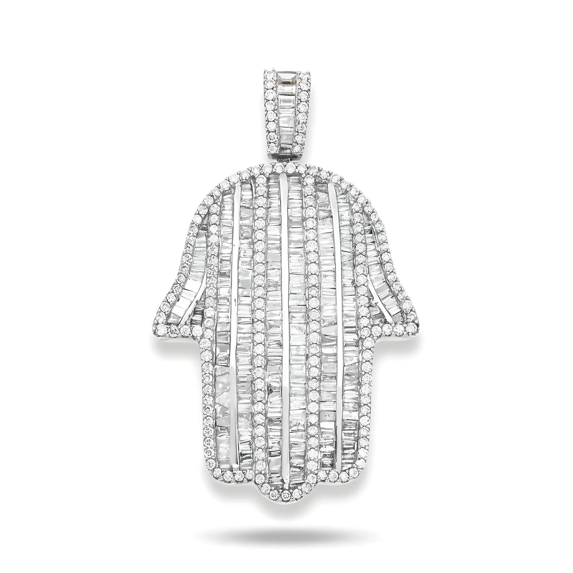 14K Rose Gold Baguette & Round Diamond Hamsa Pendant 3.52ct - Image 6