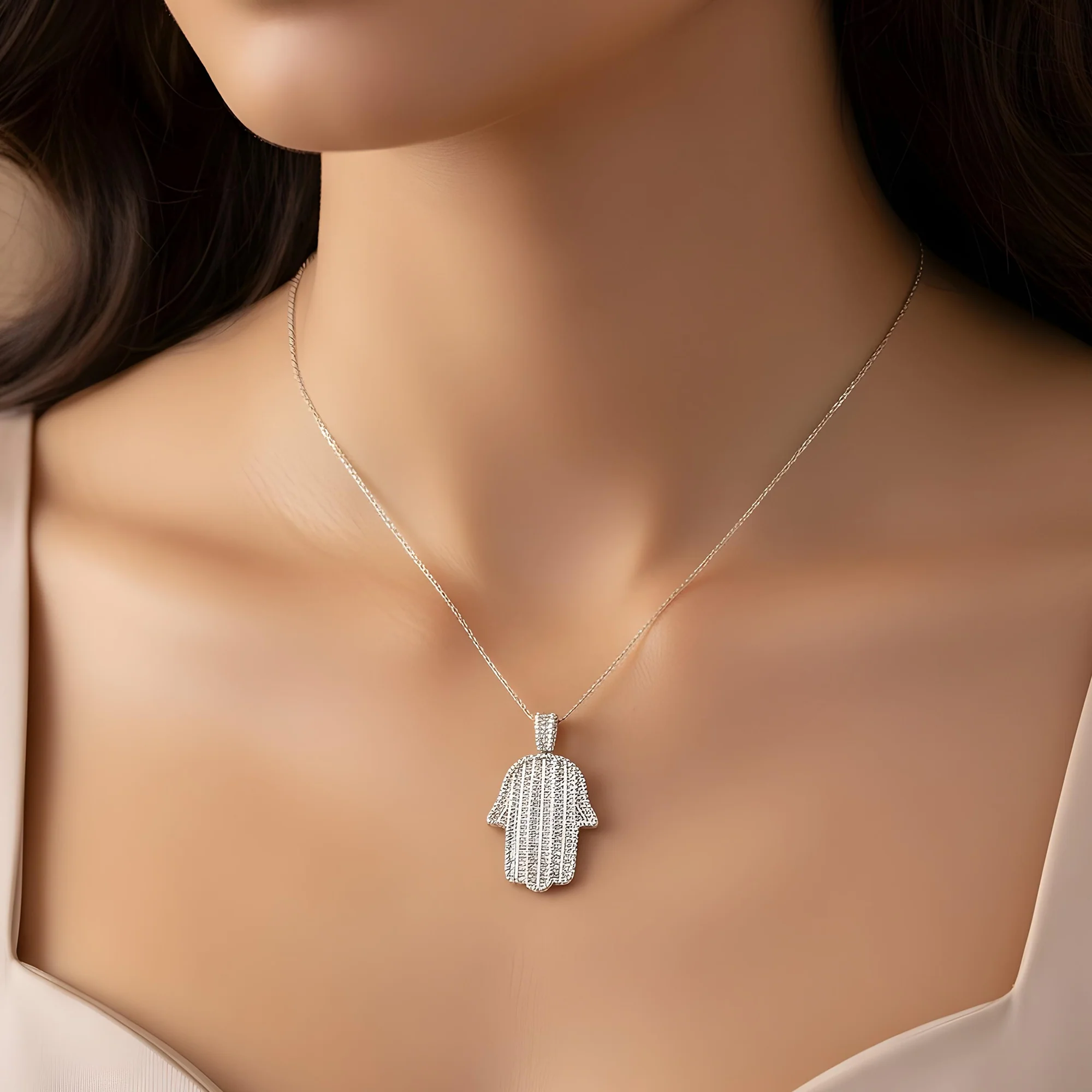 14K Rose Gold Baguette & Round Diamond Hamsa Pendant 3.52ct - Image 8