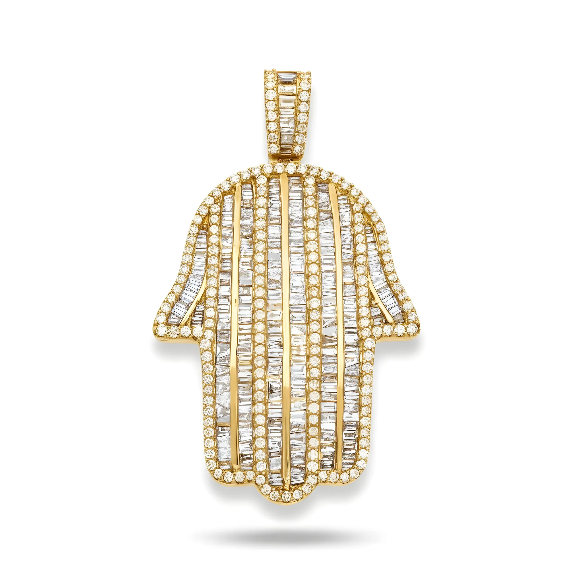 14K Rose Gold Baguette & Round Diamond Hamsa Pendant 3.52ct - Image 9