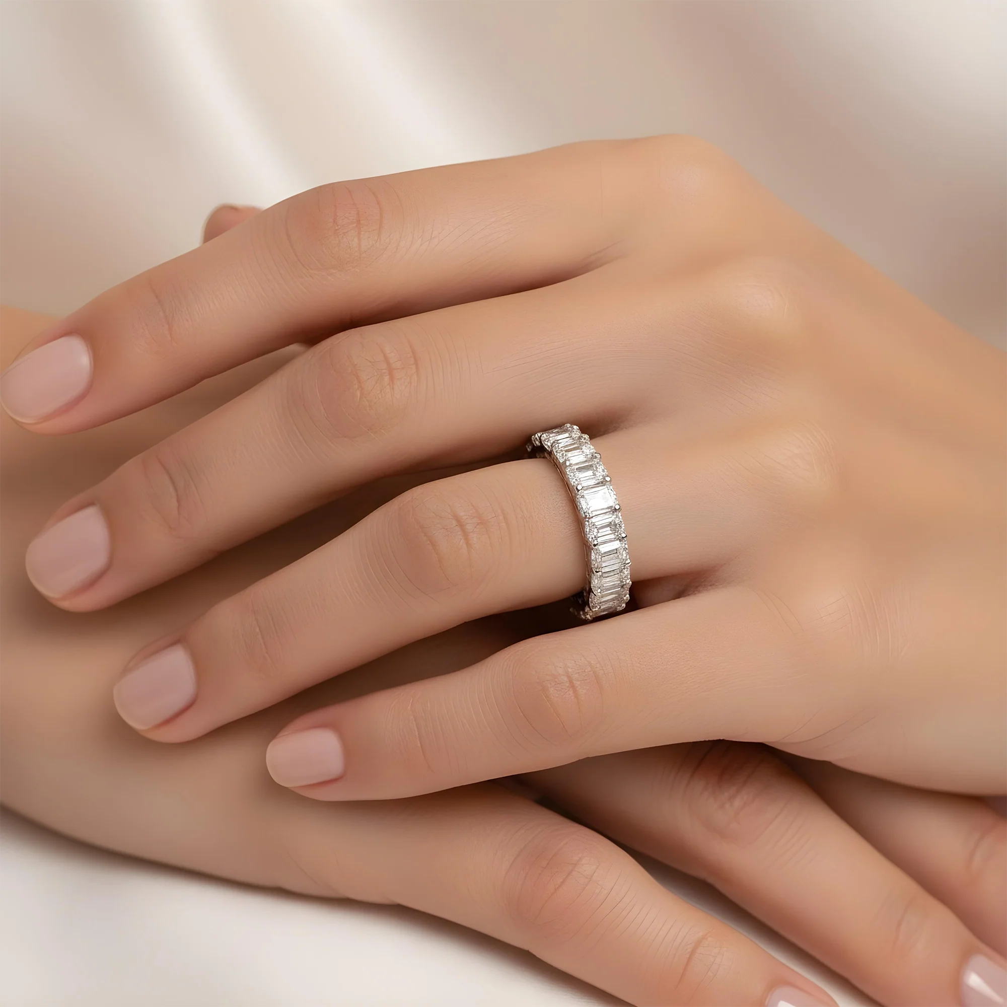 14K Rose Gold Emerald Cut Diamond Eternity Ring 6.15ct (size 6-8) - Image 7