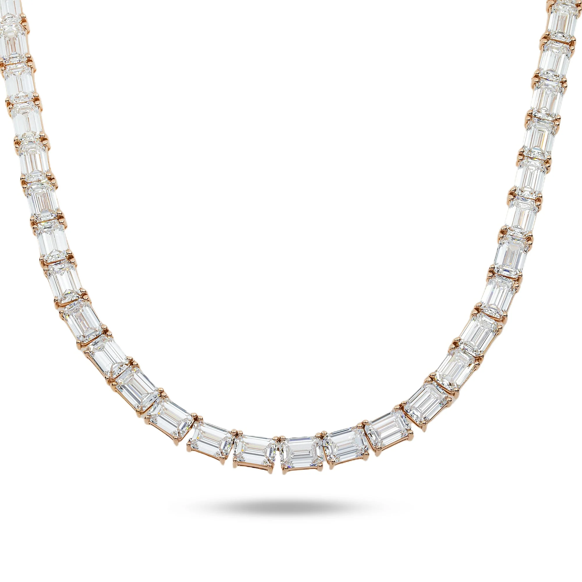 14K Rose Gold Emerald Cut Diamond Tennis Chain 107.97ct