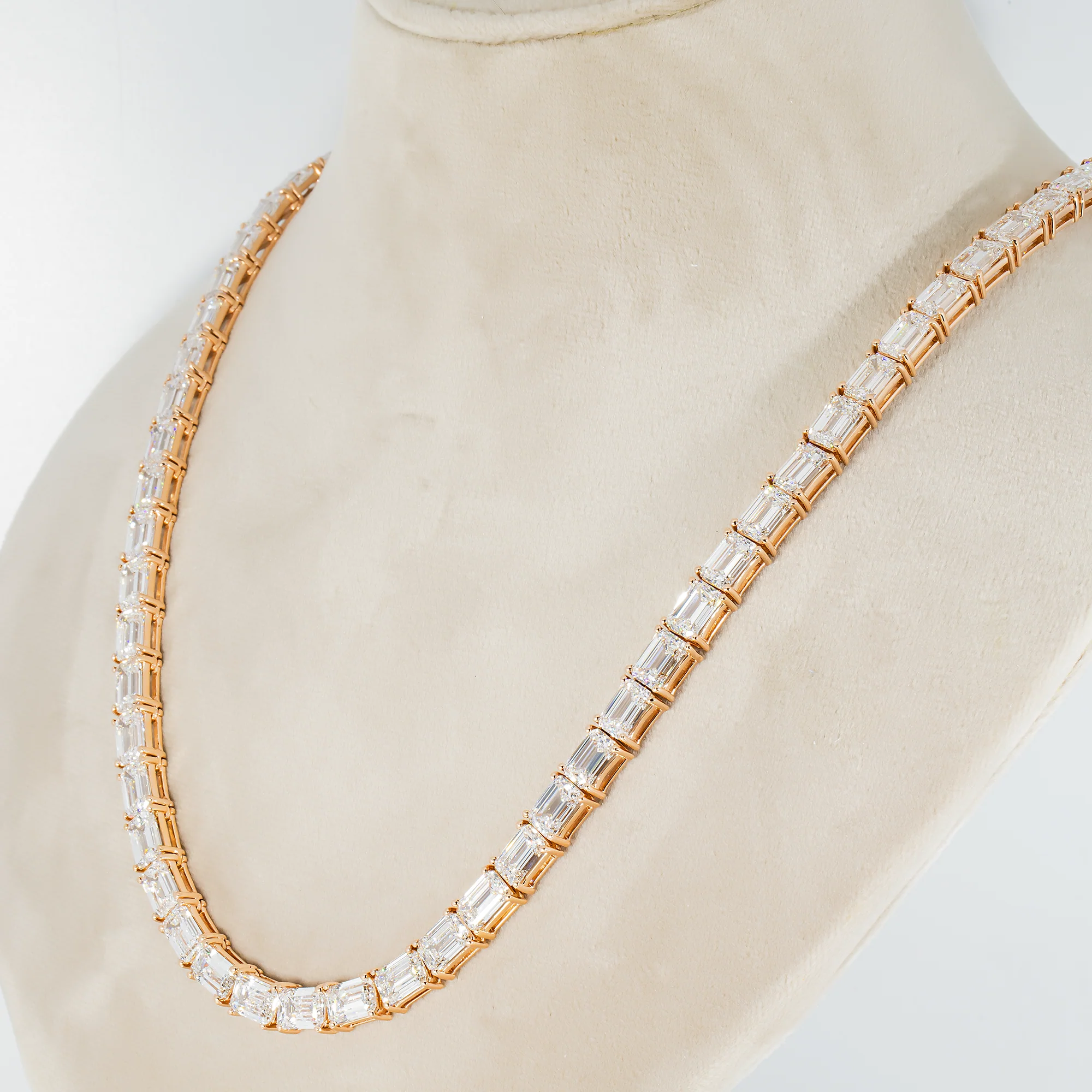 14K Rose Gold Emerald Cut Diamond Tennis Chain 107.97ct - Image 2
