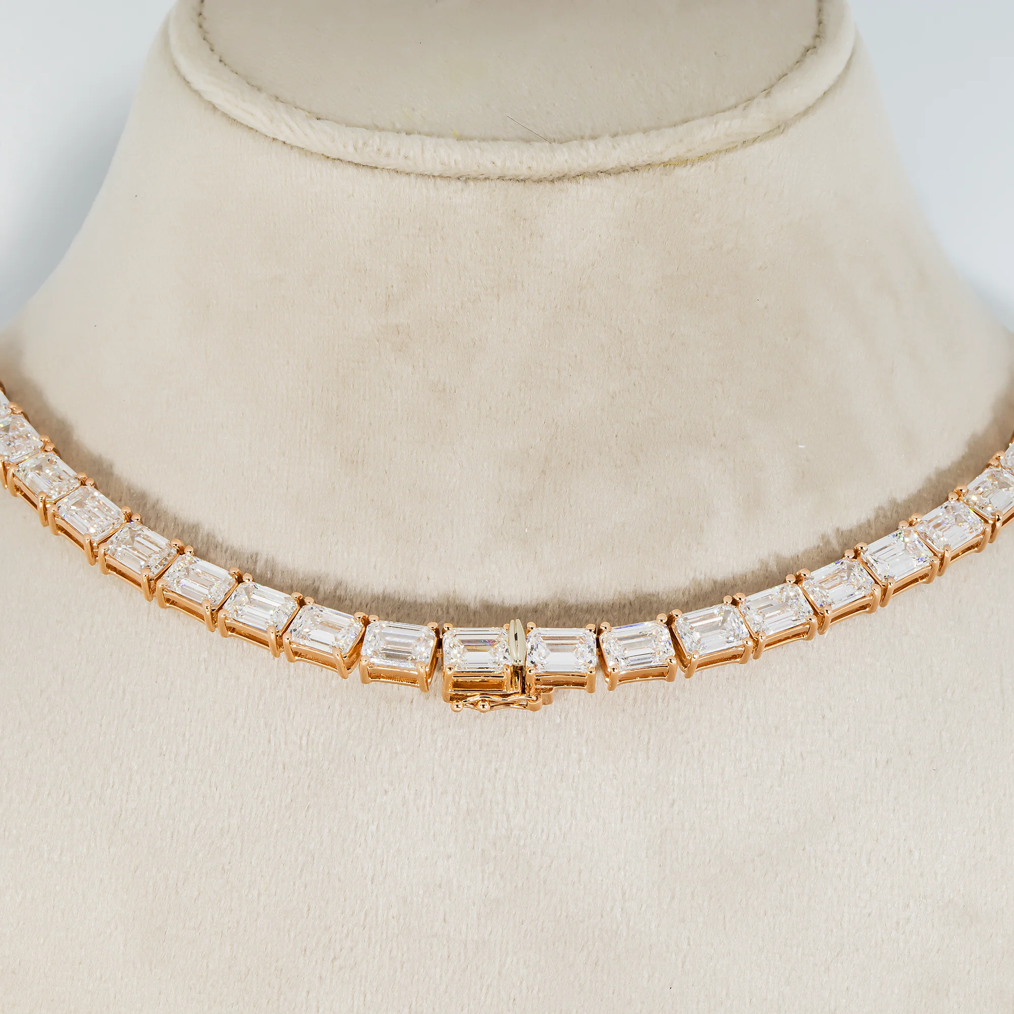 14K Rose Gold Emerald Cut Diamond Tennis Chain 107.97ct - Image 3