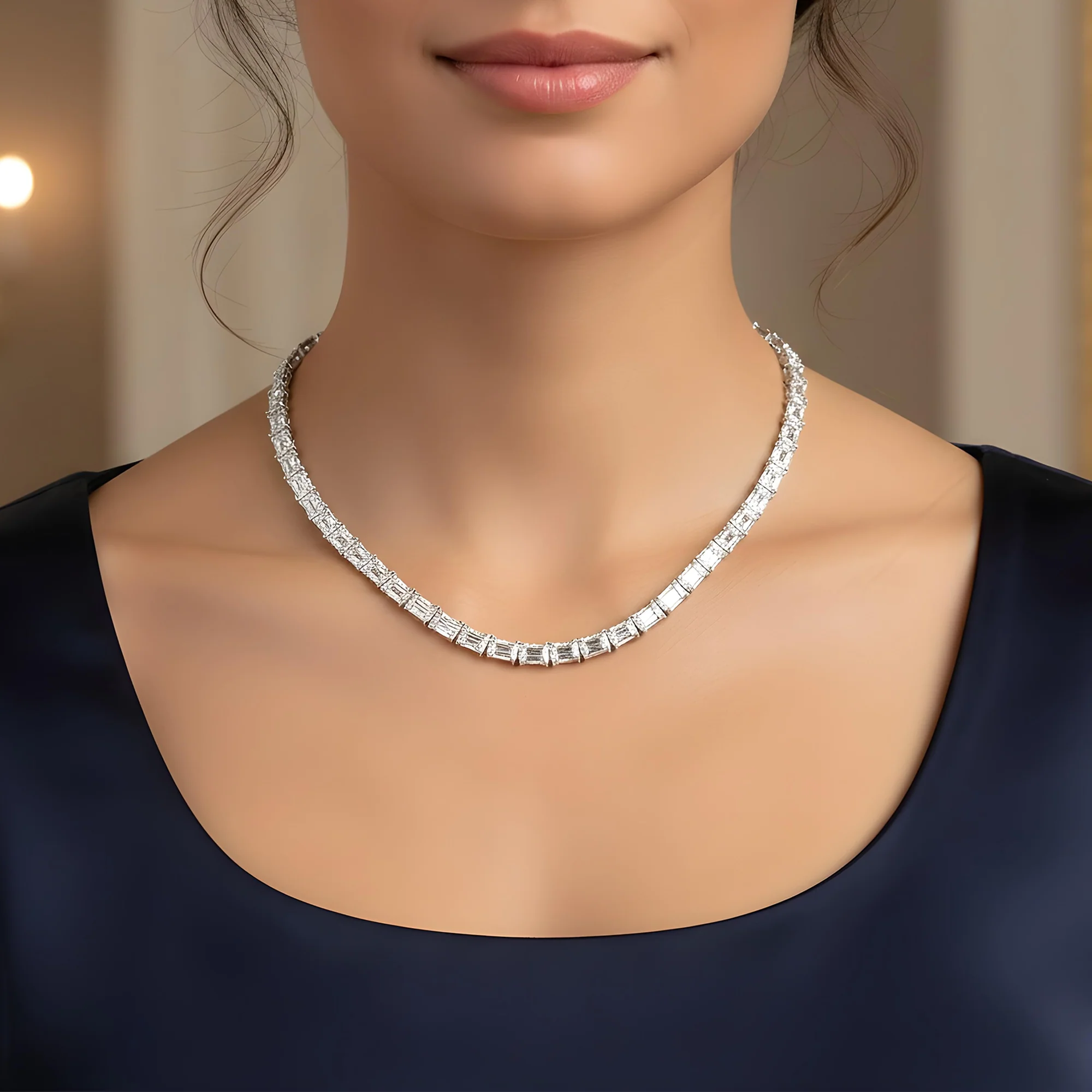 14K Rose Gold Emerald Cut Diamond Tennis Chain 107.97ct - Image 5