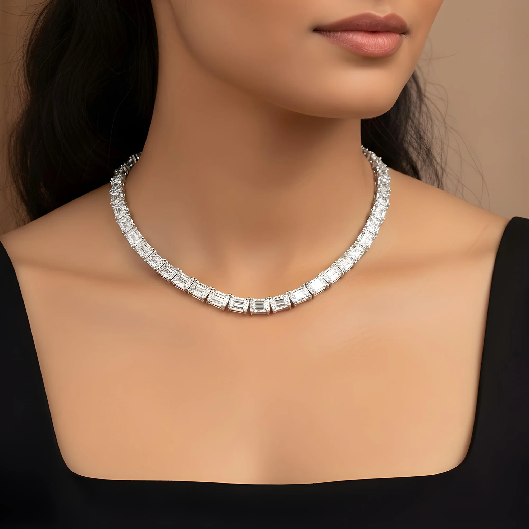 14K Rose Gold Emerald Cut Diamond Tennis Chain 107.97ct - Image 6
