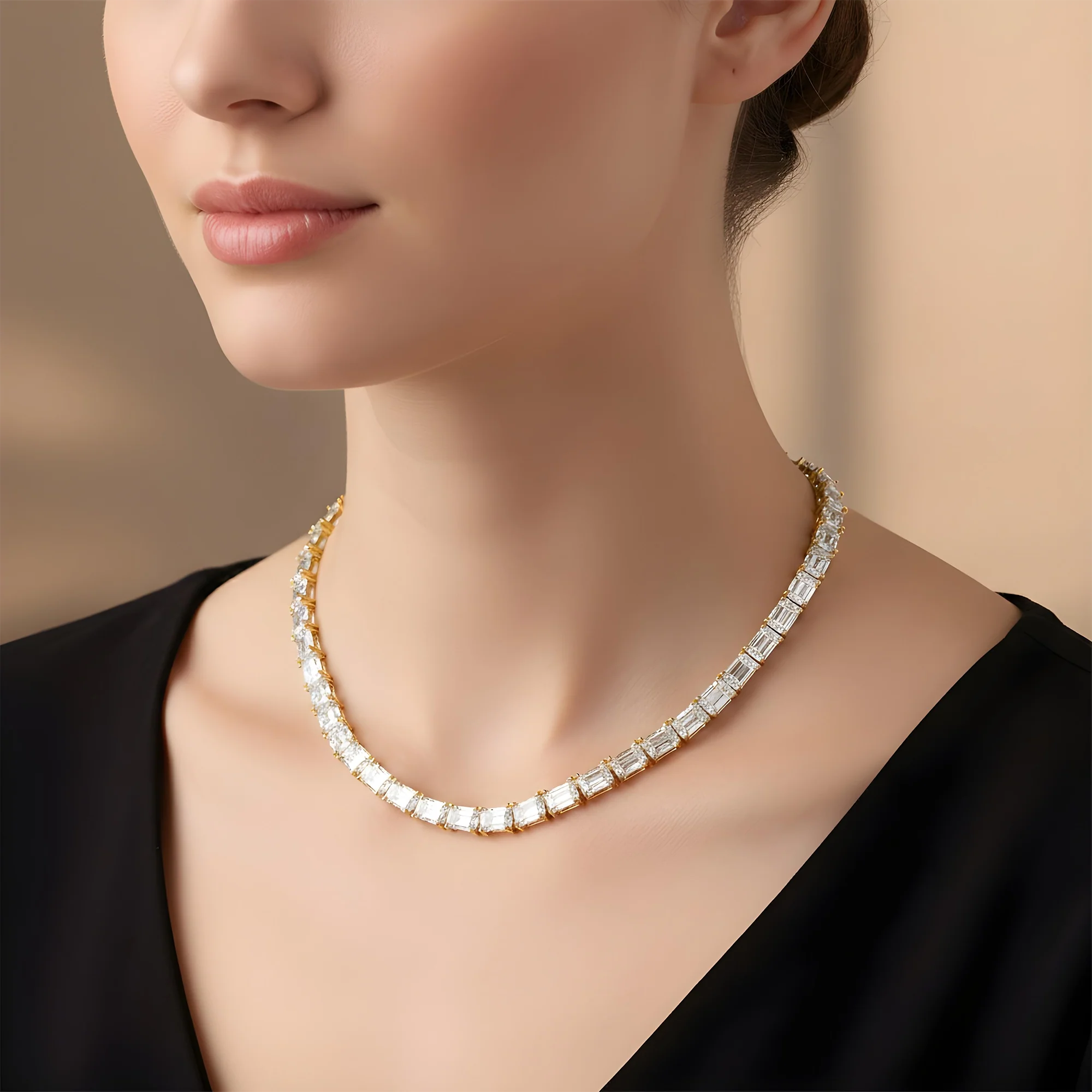 14K Rose Gold Emerald Cut Diamond Tennis Chain 107.97ct - Image 8