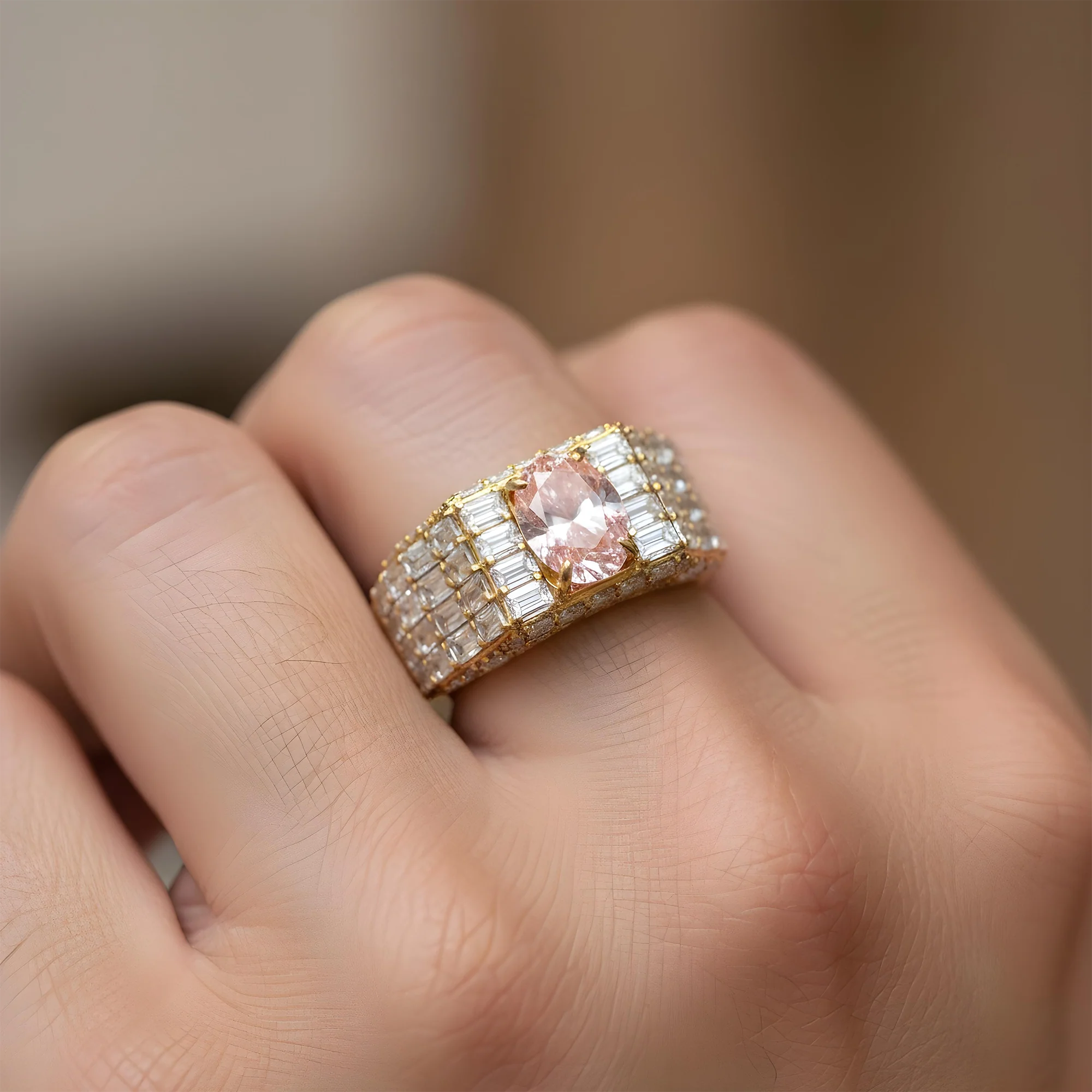14K Rose Gold Emerald & Oval Cut Fancy Vivid Pink Diamond Ring 18.59ctw - Image 10