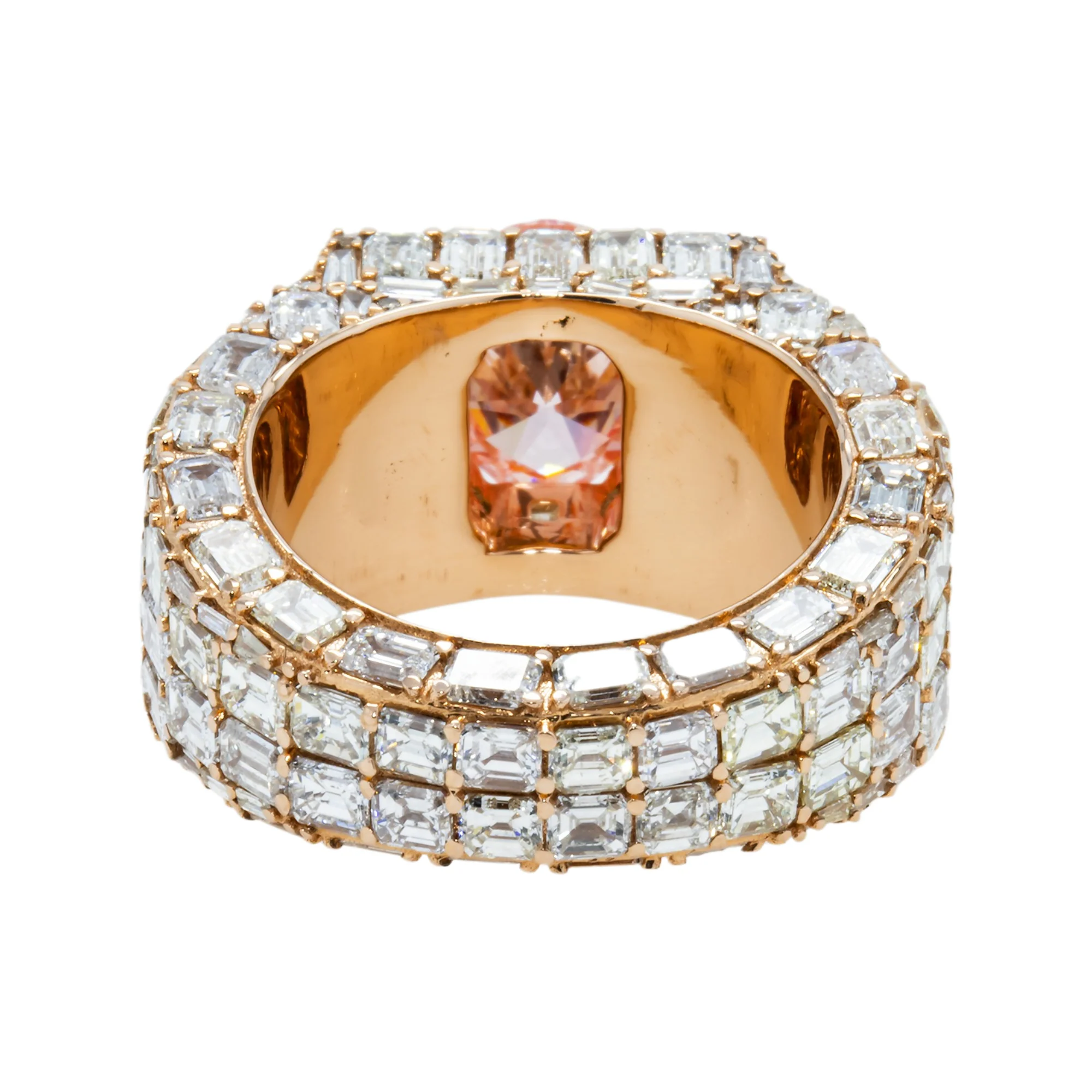 14K Rose Gold Emerald & Oval Cut Fancy Vivid Pink Diamond Ring 18.59ctw - Image 4