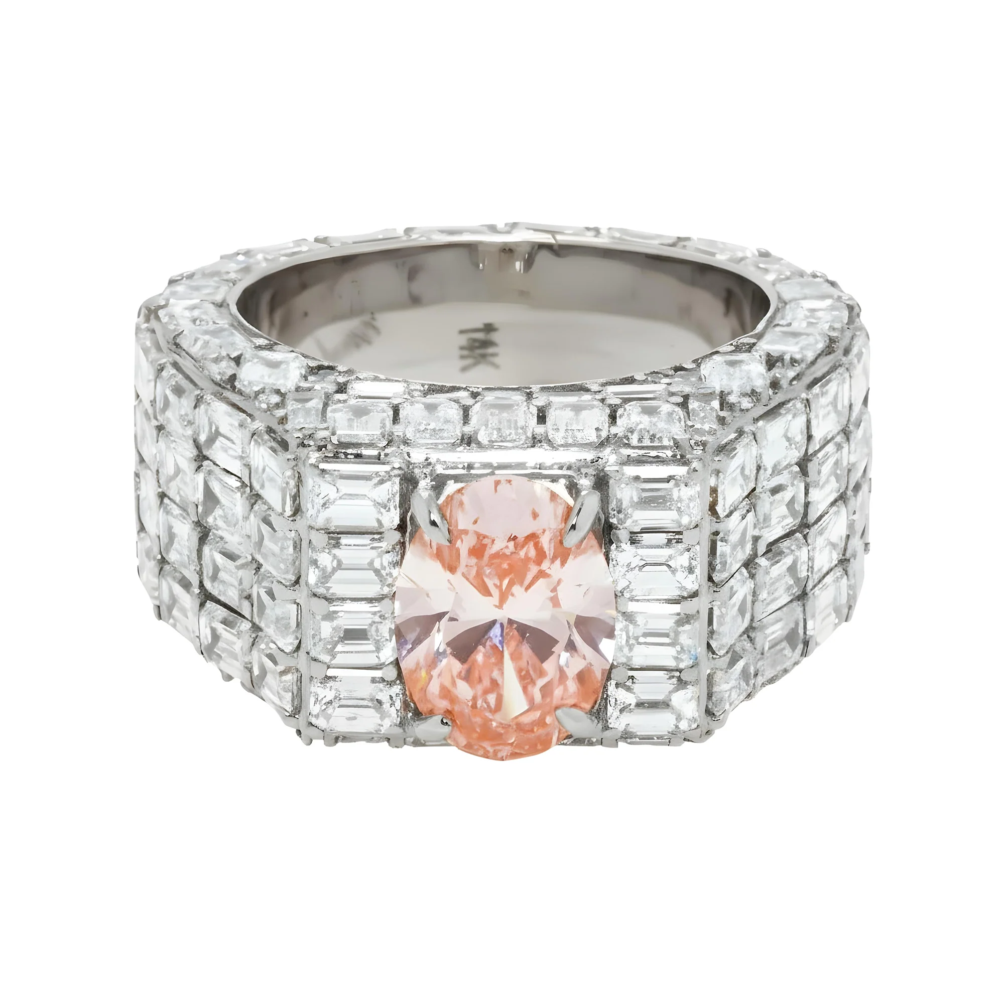 14K Rose Gold Emerald & Oval Cut Fancy Vivid Pink Diamond Ring 18.59ctw - Image 6