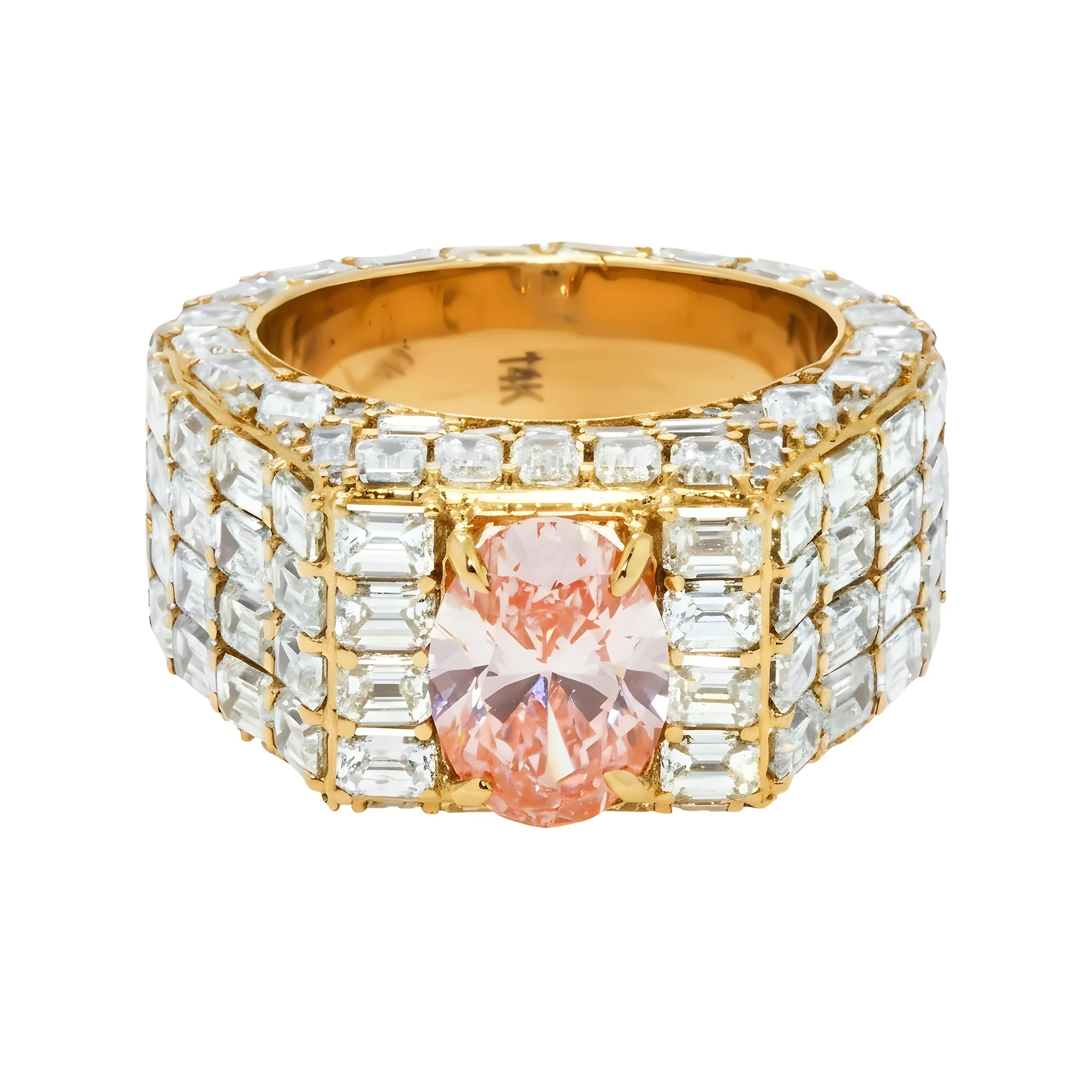 14K Rose Gold Emerald & Oval Cut Fancy Vivid Pink Diamond Ring 18.59ctw - Image 9