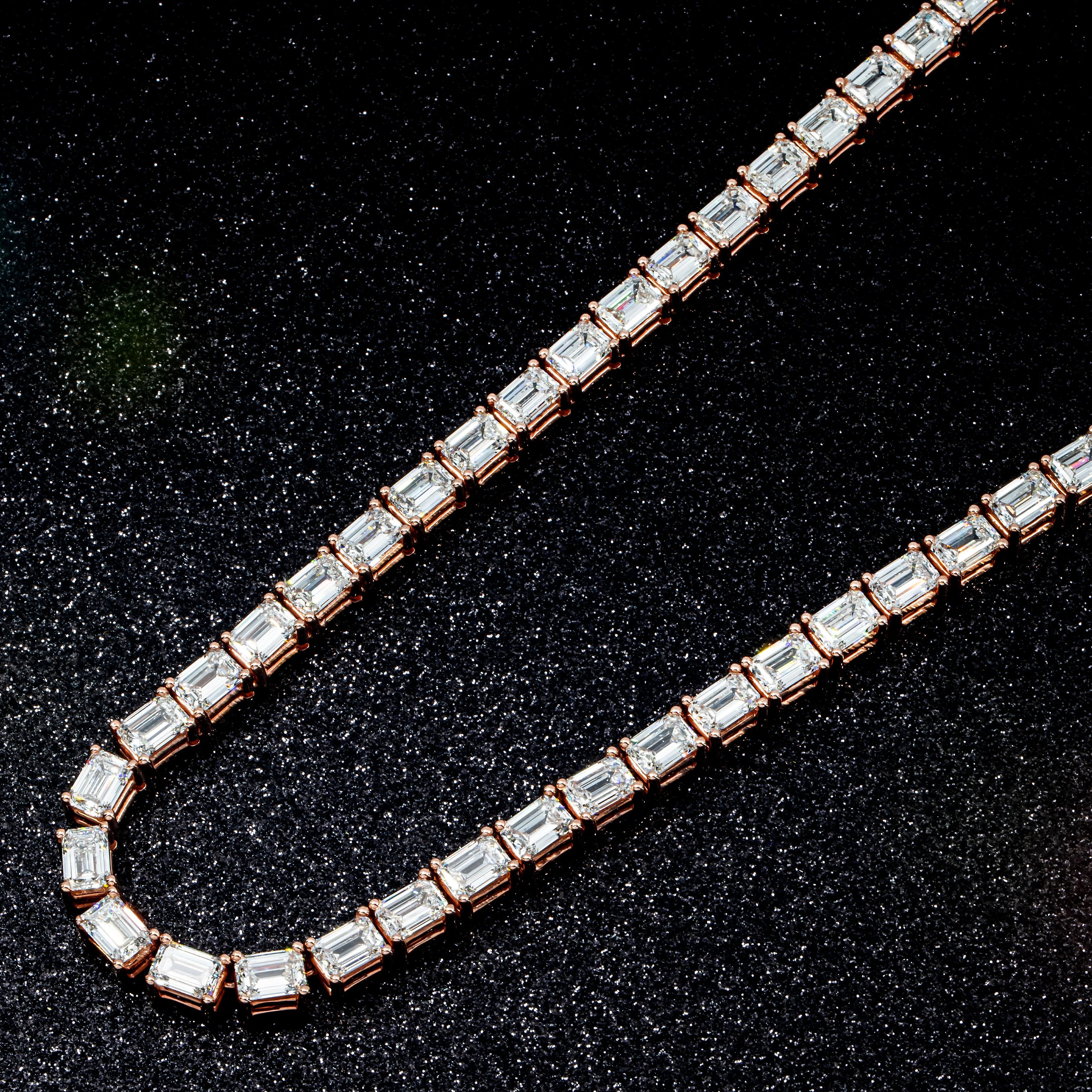 14K Rose Gold Emerald Cut Diamond Chain 110ct - Image 3