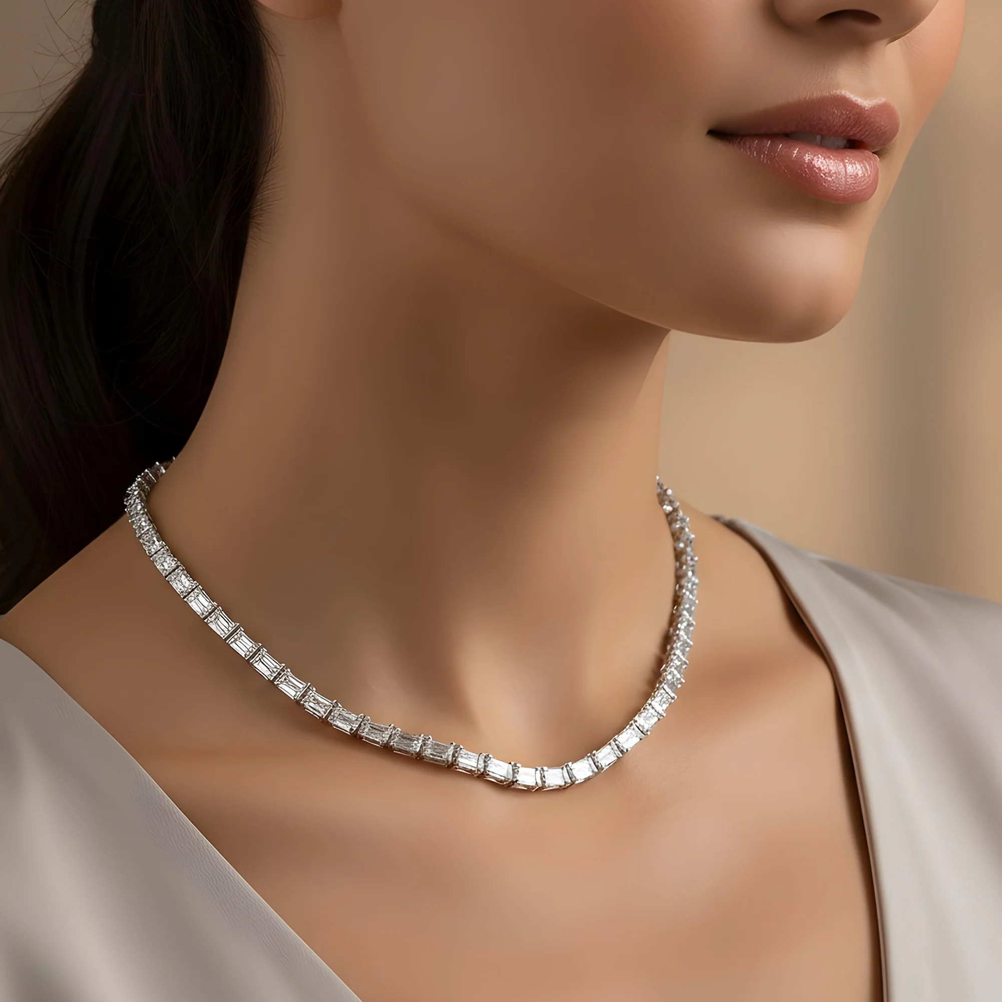 14K Rose Gold Emerald Cut Diamond Chain 110ct - Image 6