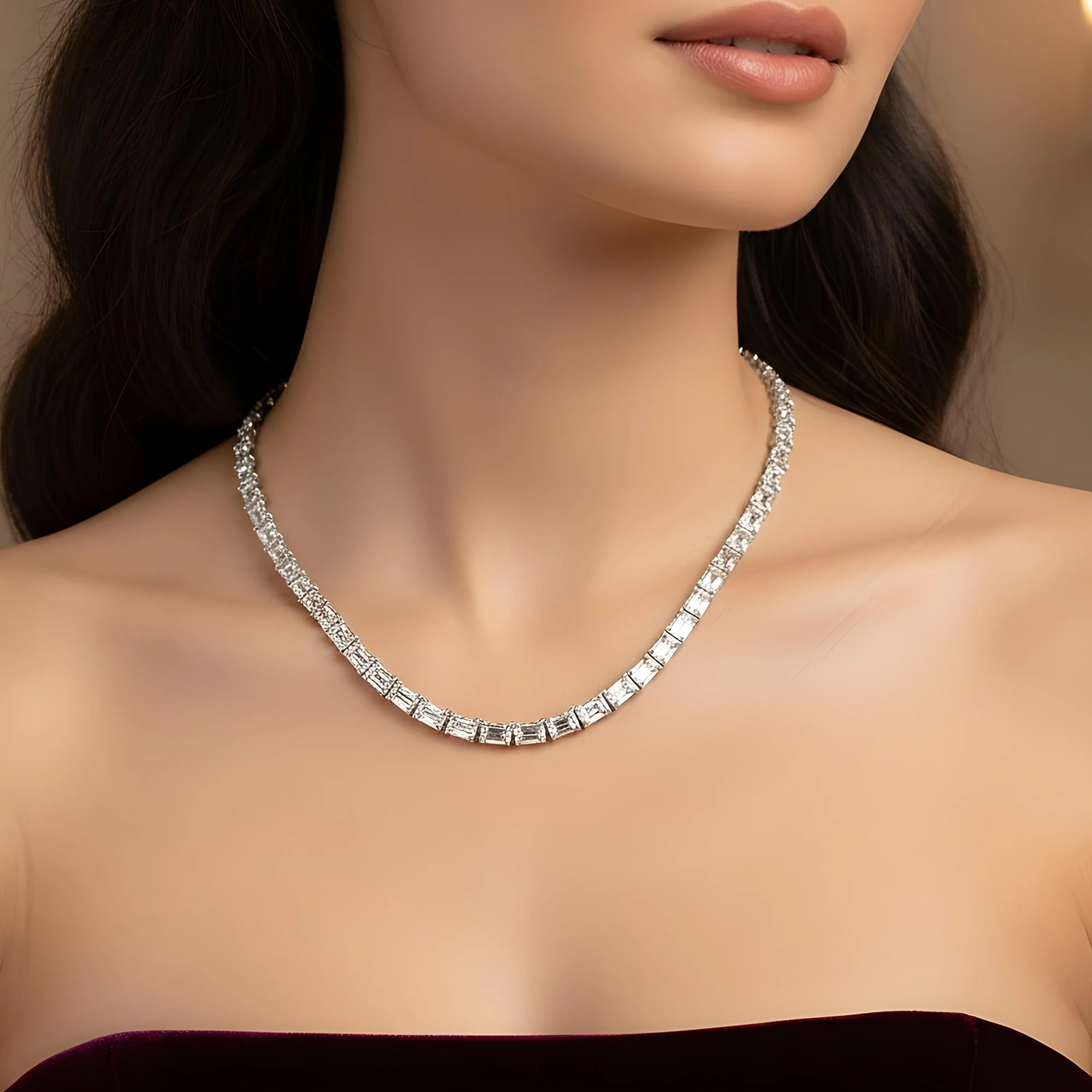 14K Rose Gold Emerald Cut Diamond Chain 110ct - Image 7