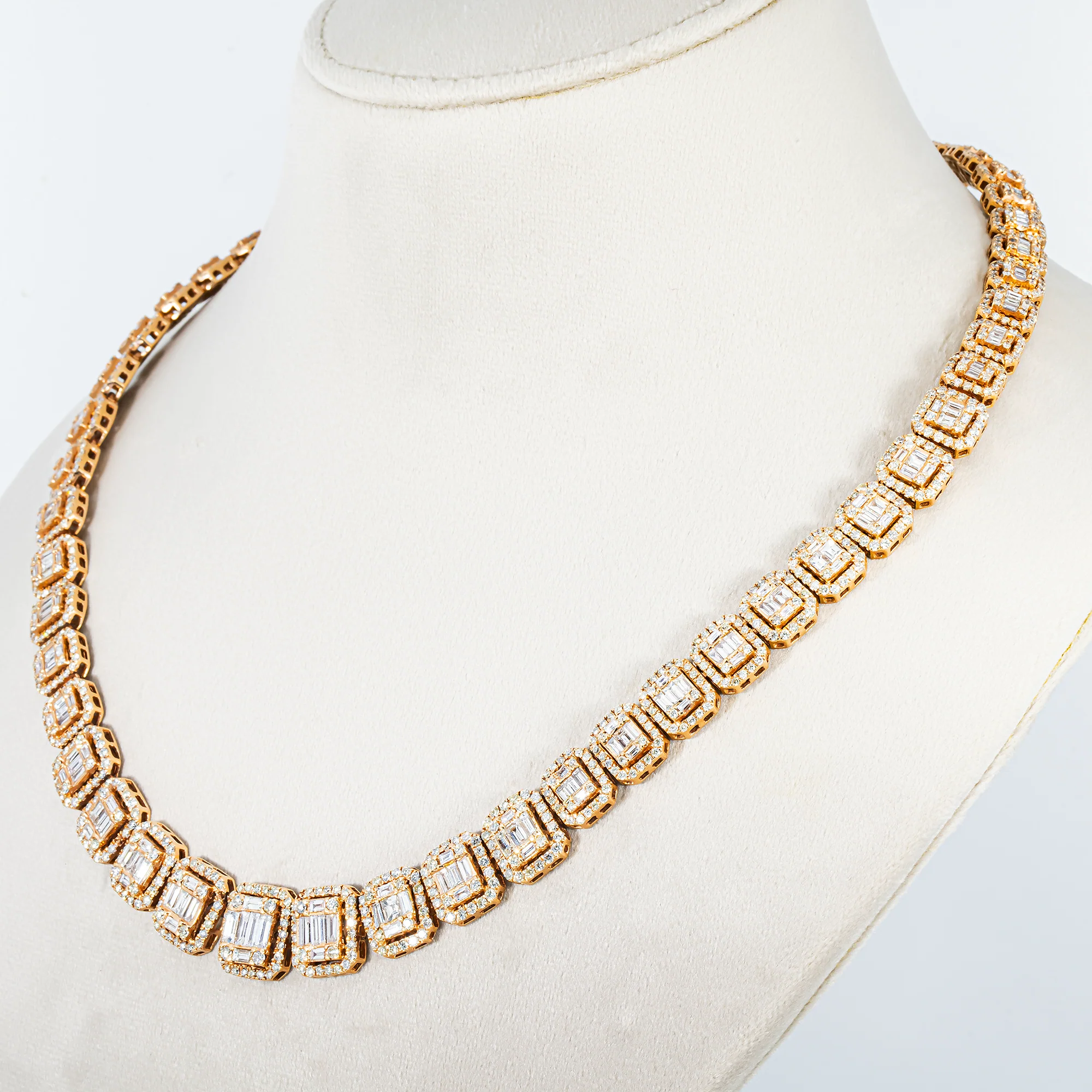 14K Rose Gold Graduated Round & Baguette Cut Diamond Tennis Chain 23.96ct - Image 2