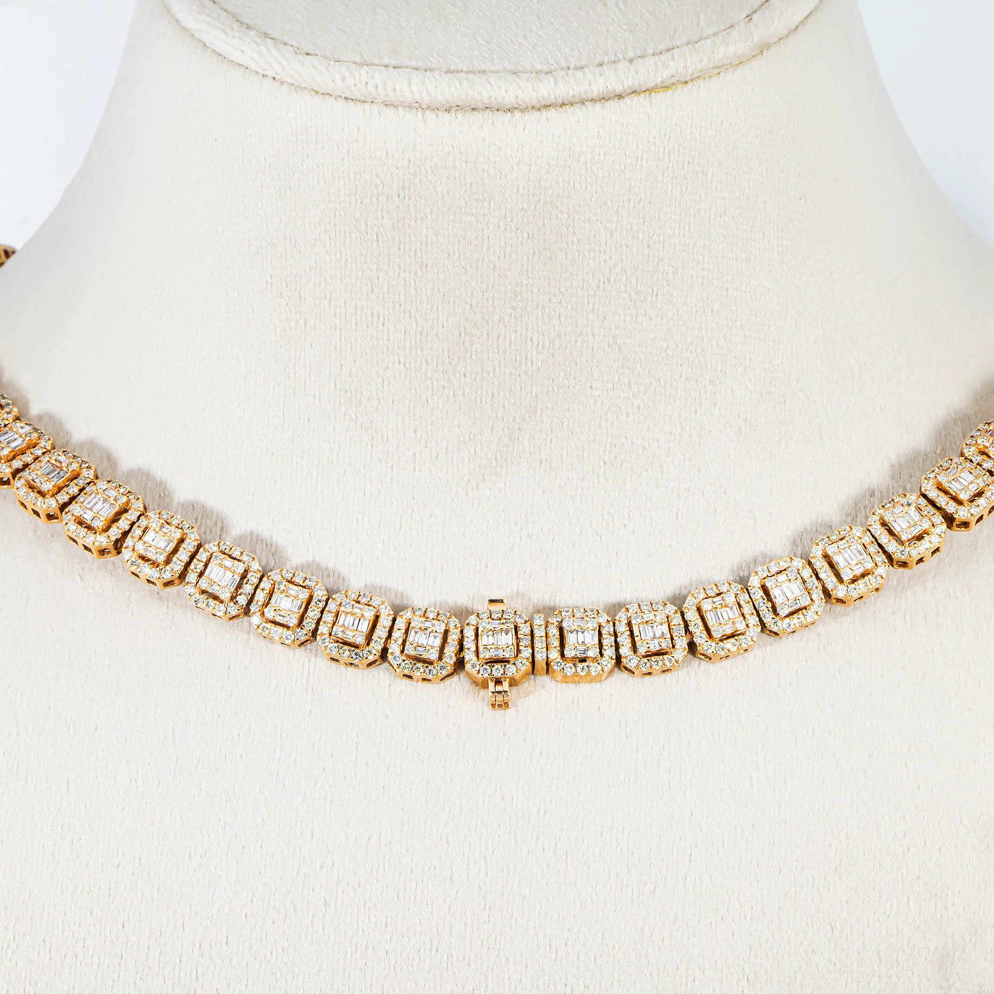 14K Rose Gold Graduated Round & Baguette Cut Diamond Tennis Chain 23.96ct - Image 3