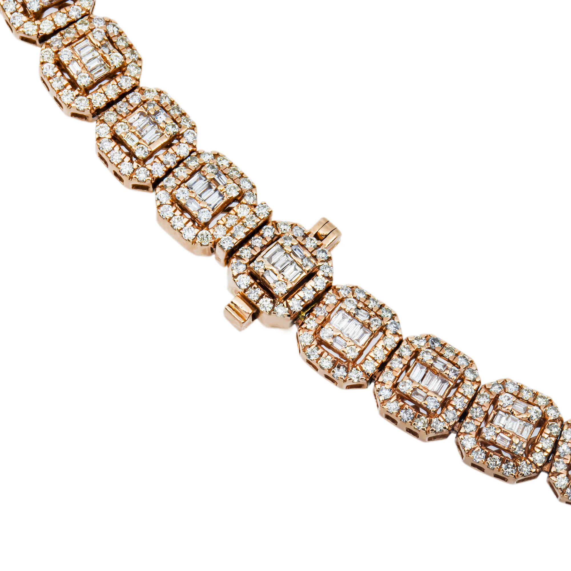 14K Rose Gold Graduated Round & Baguette Cut Diamond Tennis Chain 23.96ct - Image 4
