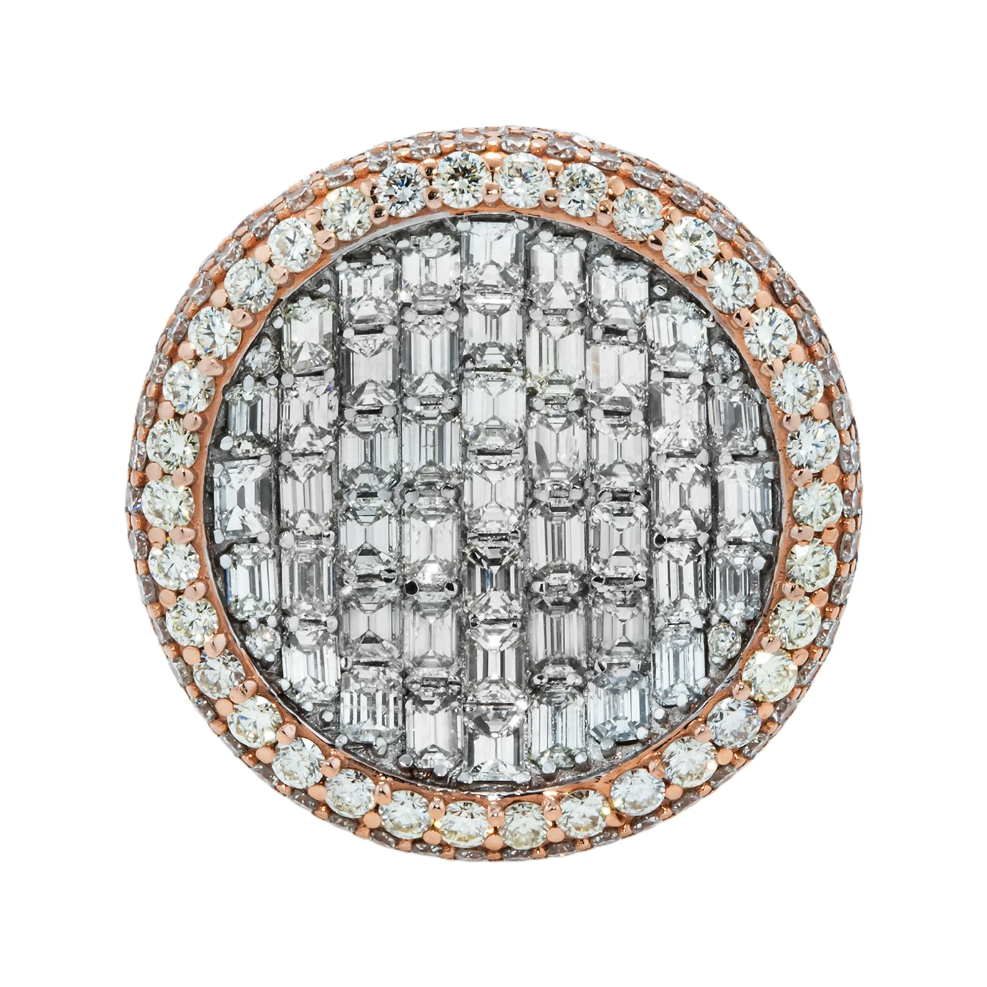 14K Rose Gold Inverted Dome Emerald & Round Cut Diamond Ring 13.91ct