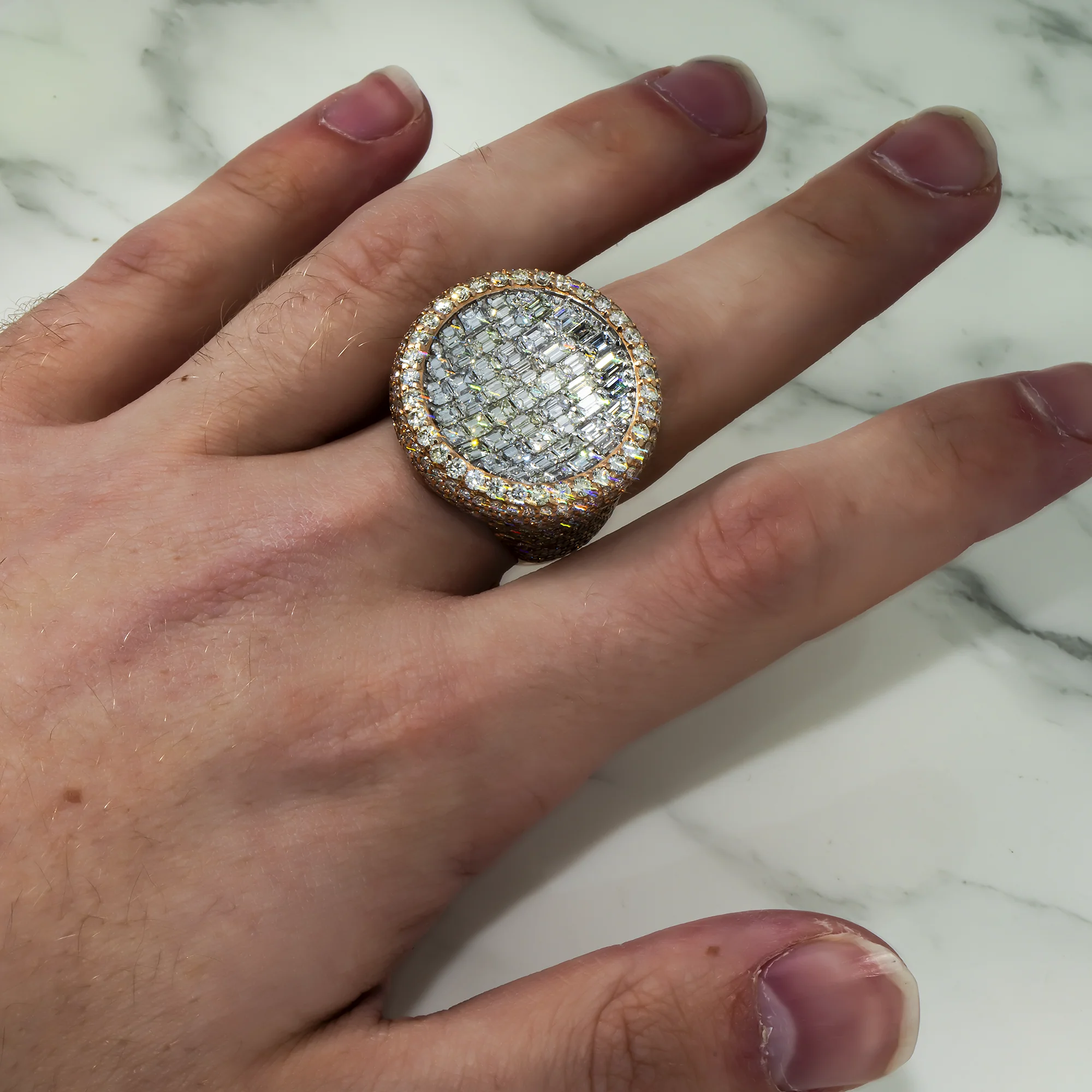 14K Rose Gold Inverted Dome Emerald & Round Cut Diamond Ring 13.91ct - Image 2