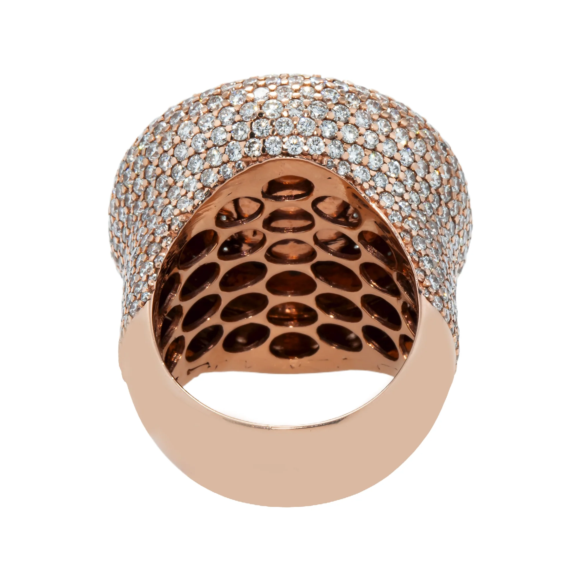 14K Rose Gold Inverted Dome Emerald & Round Cut Diamond Ring 13.91ct - Image 3