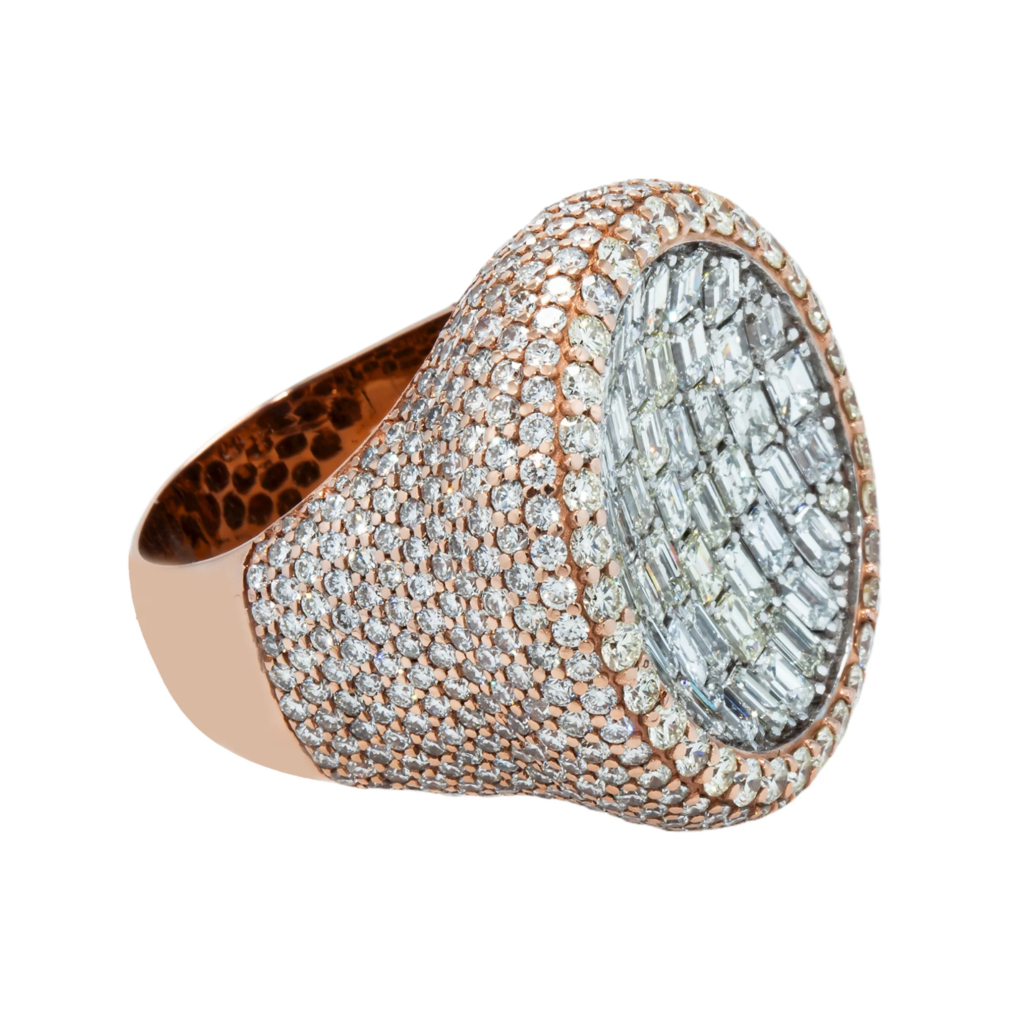 14K Rose Gold Inverted Dome Emerald & Round Cut Diamond Ring 13.91ct - Image 4