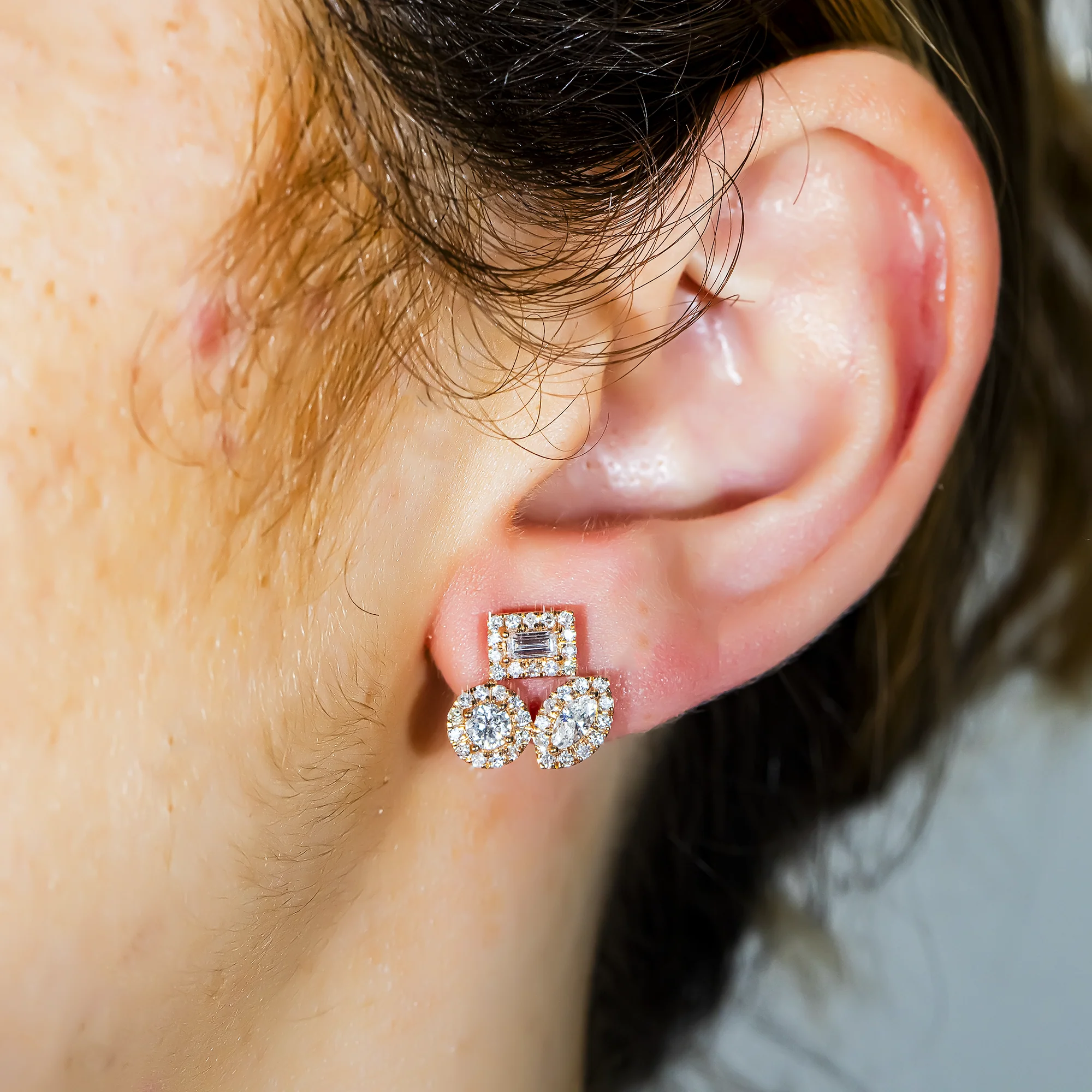 14K Rose Gold Multi Shape Diamond Cluster Stud Earrings 1.37ctw - Image 2