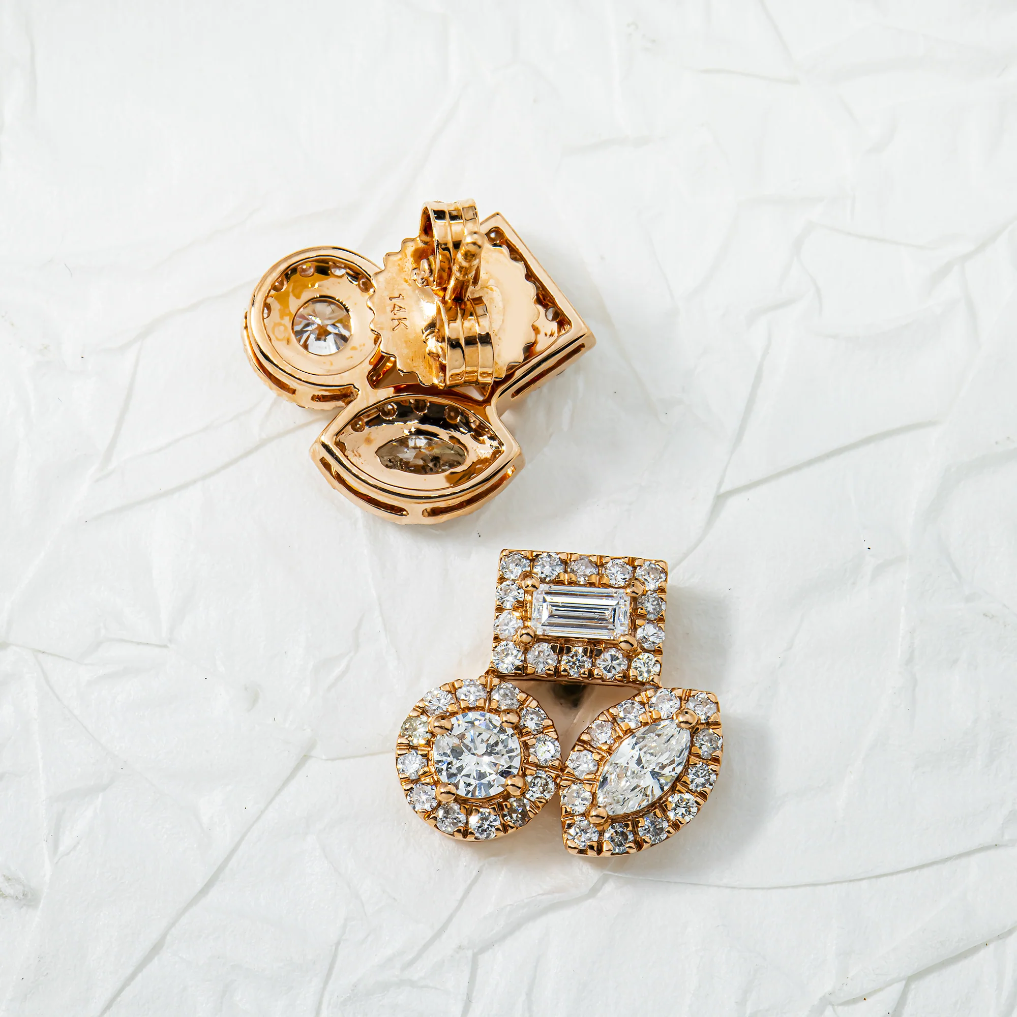 14K Rose Gold Multi Shape Diamond Cluster Stud Earrings 1.37ctw - Image 3