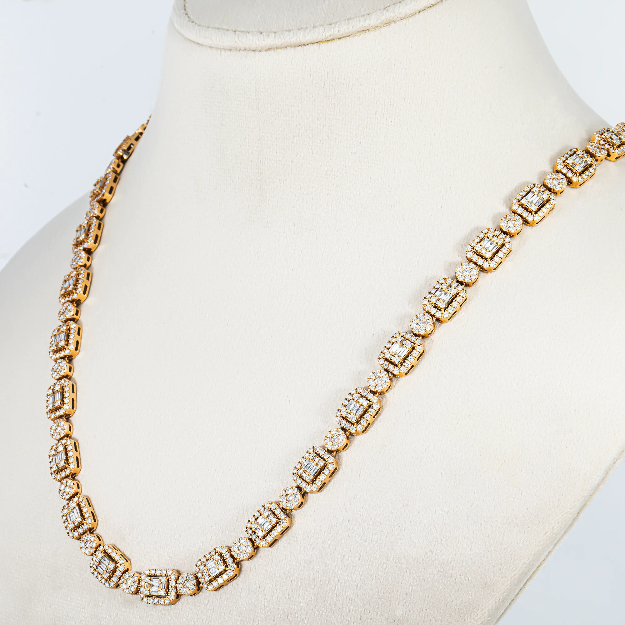 14K Rose Gold Round & Baguette Cut Diamond Tennis Chain 14.99ct - Image 2