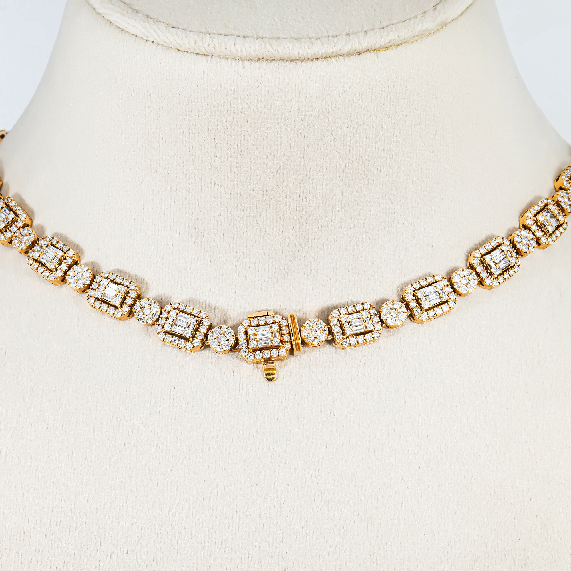 14K Rose Gold Round & Baguette Cut Diamond Tennis Chain 14.99ct - Image 3